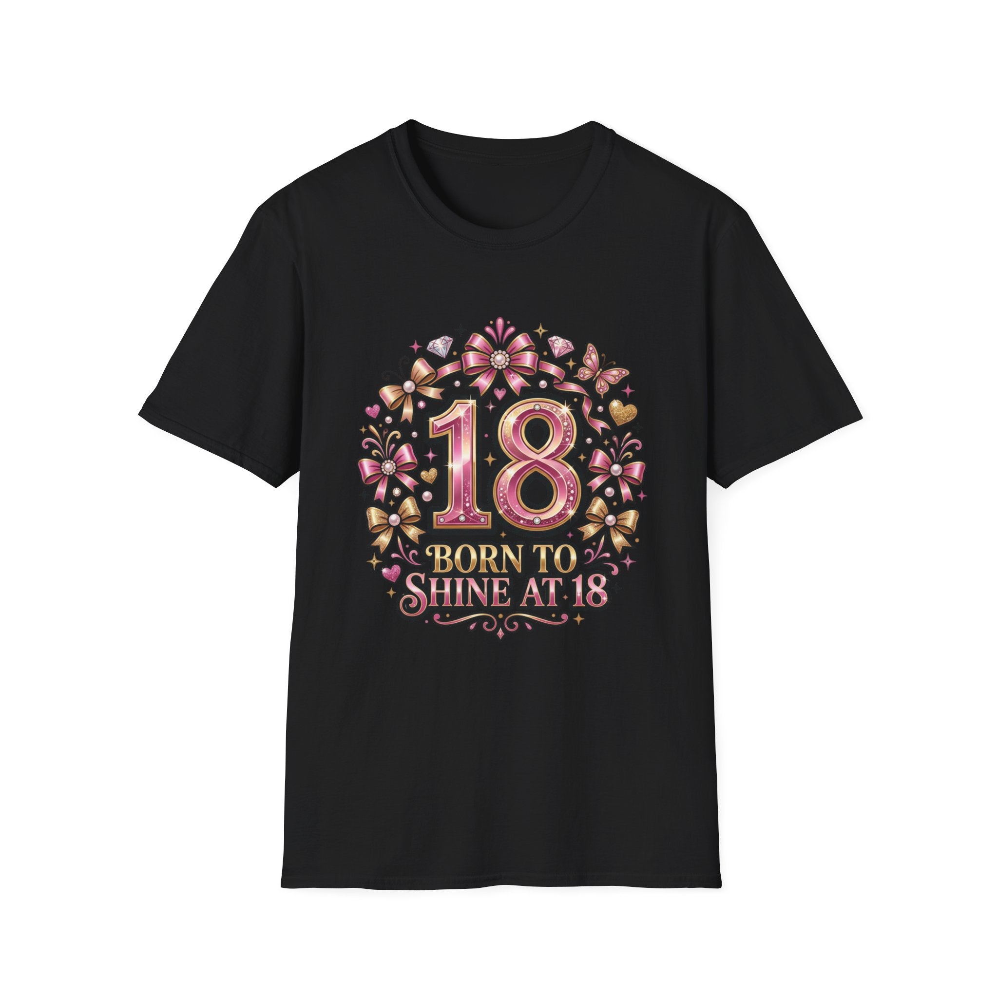 18th Birthday T-Shirt — "Born to Shine at 18" Pink Sparkle Celebration Tee