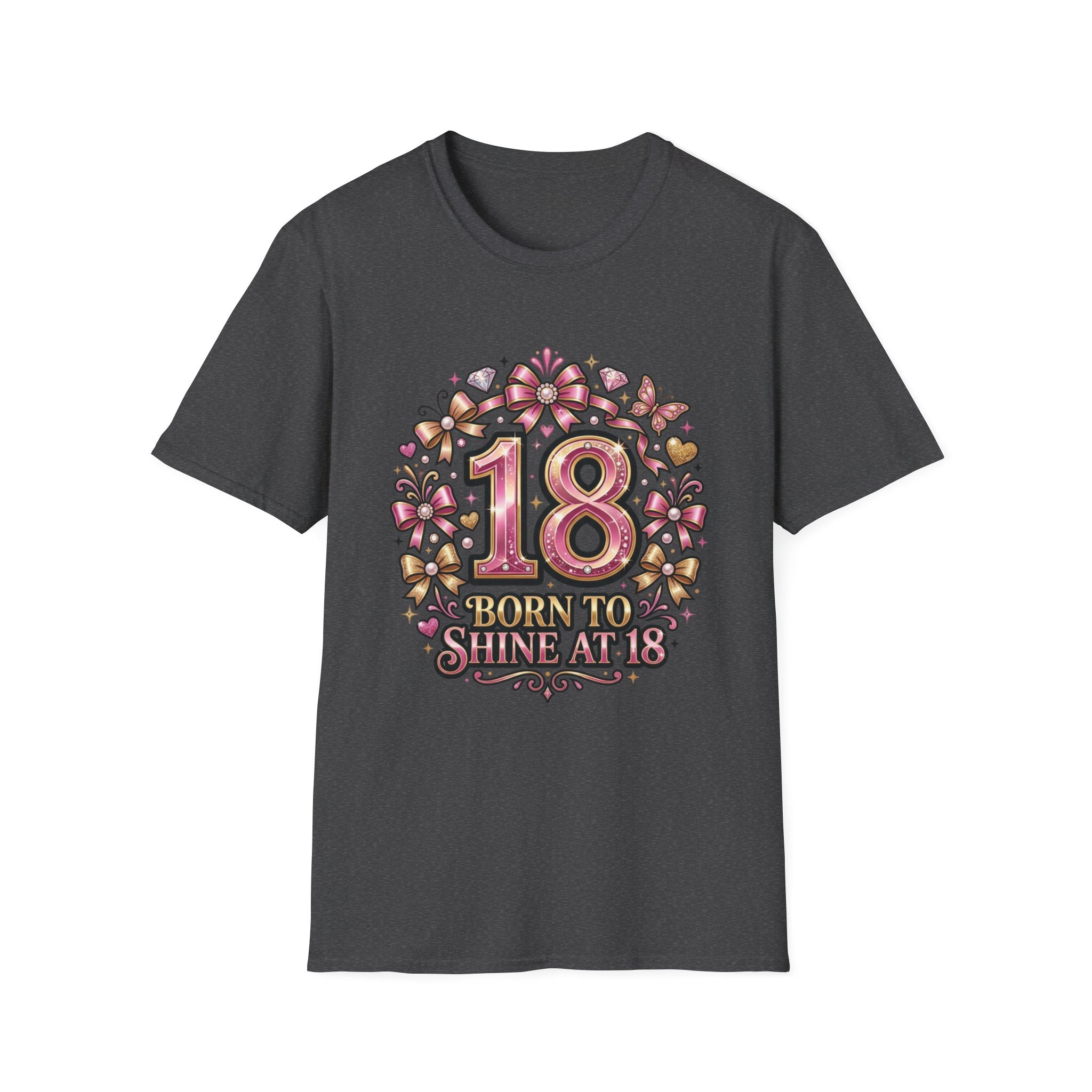 18th Birthday T-Shirt — "Born to Shine at 18" Pink Sparkle Celebration Tee