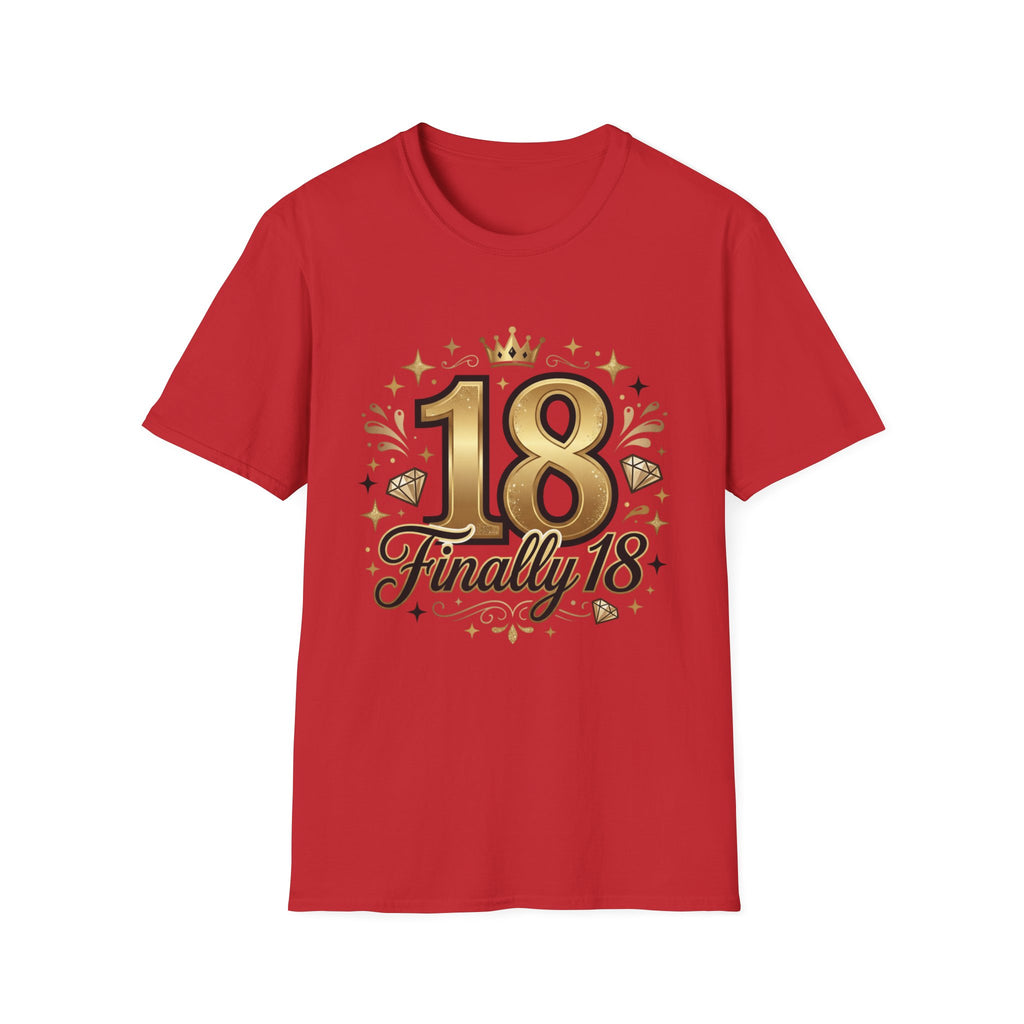 18th Birthday T-Shirt — "Finally 18" Gold Celebration Tee
