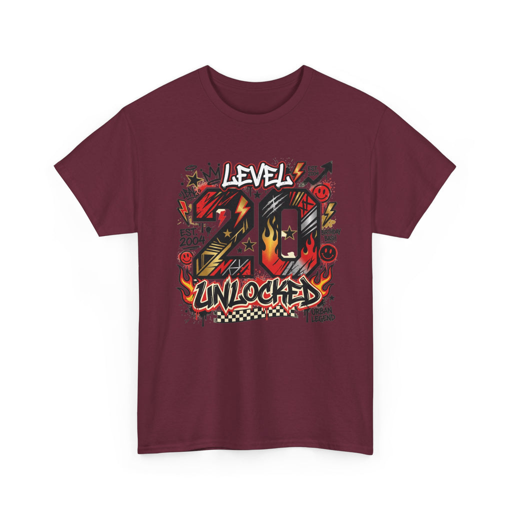 20 Unlocked Birthday T-Shirt — Retro Graffiti Style "Level 20 Unlocked" Tee