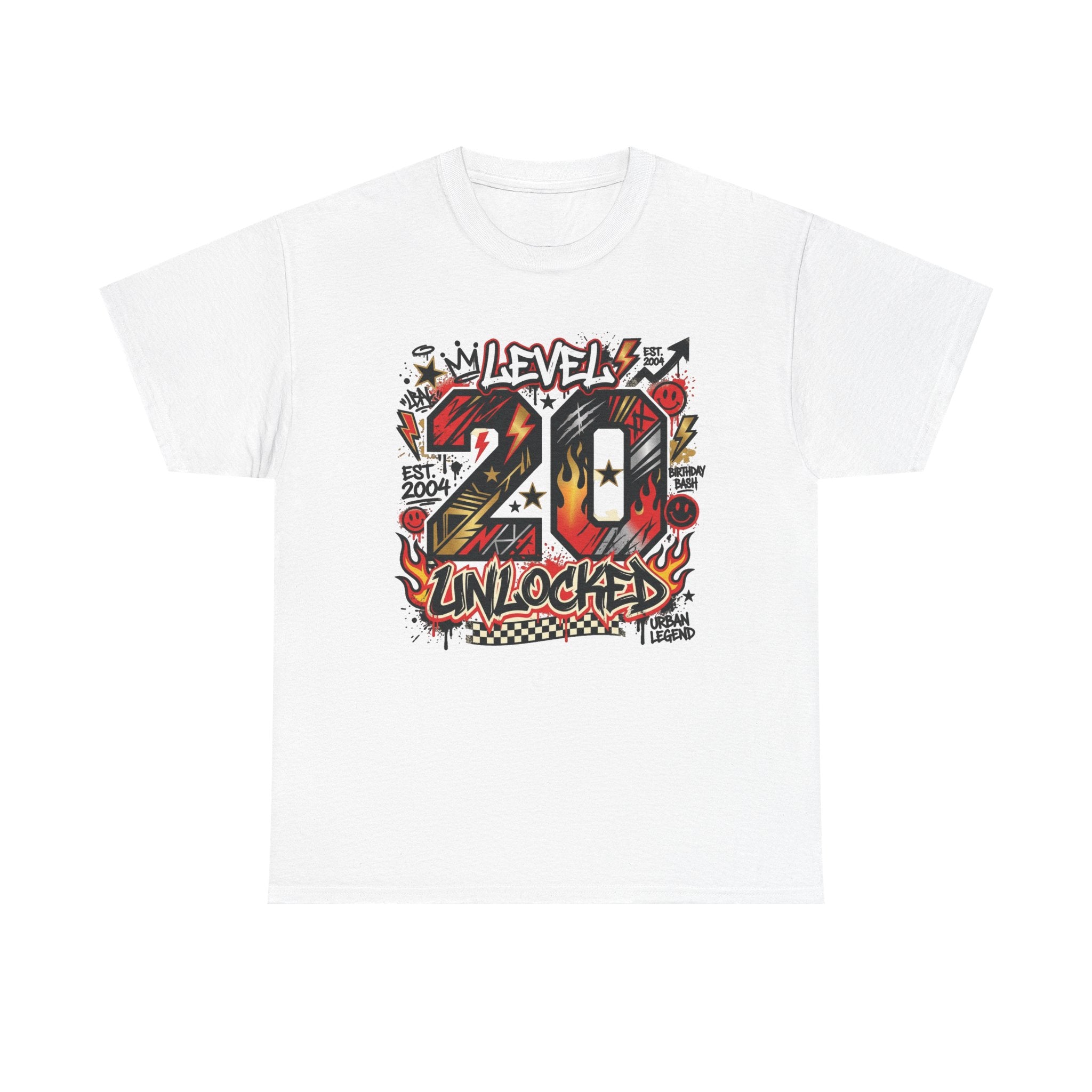 20 Unlocked Birthday T-Shirt — Retro Graffiti Style "Level 20 Unlocked" Tee
