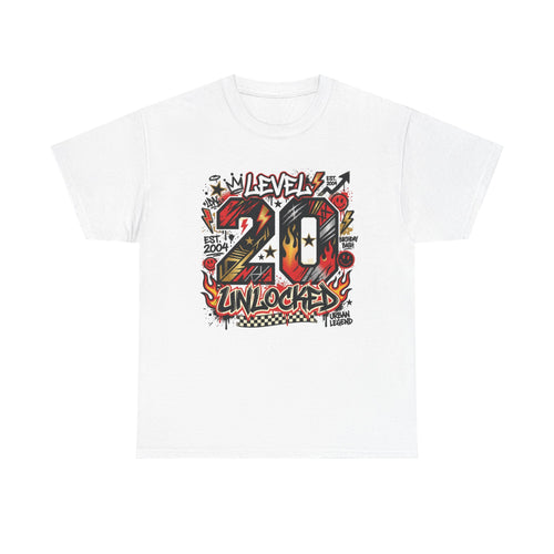 20 Unlocked Birthday T-Shirt — Retro Graffiti Style "Level 20 Unlocked" Tee