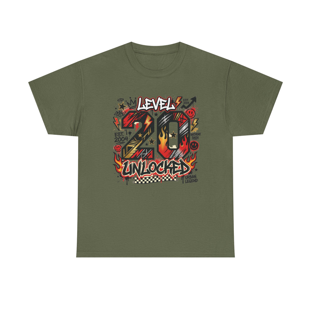 20 Unlocked Birthday T-Shirt — Retro Graffiti Style "Level 20 Unlocked" Tee