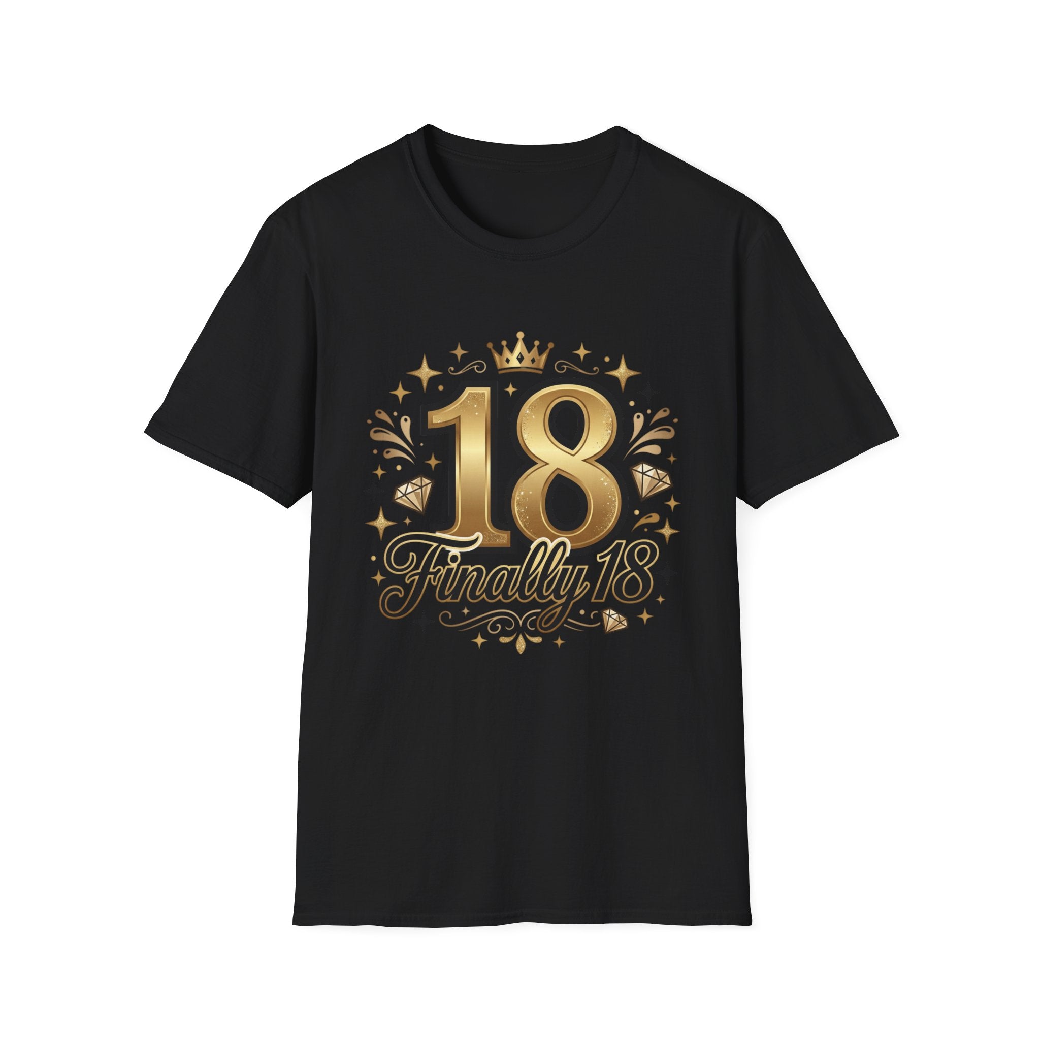 18th Birthday T-Shirt — "Finally 18" Gold Celebration Tee