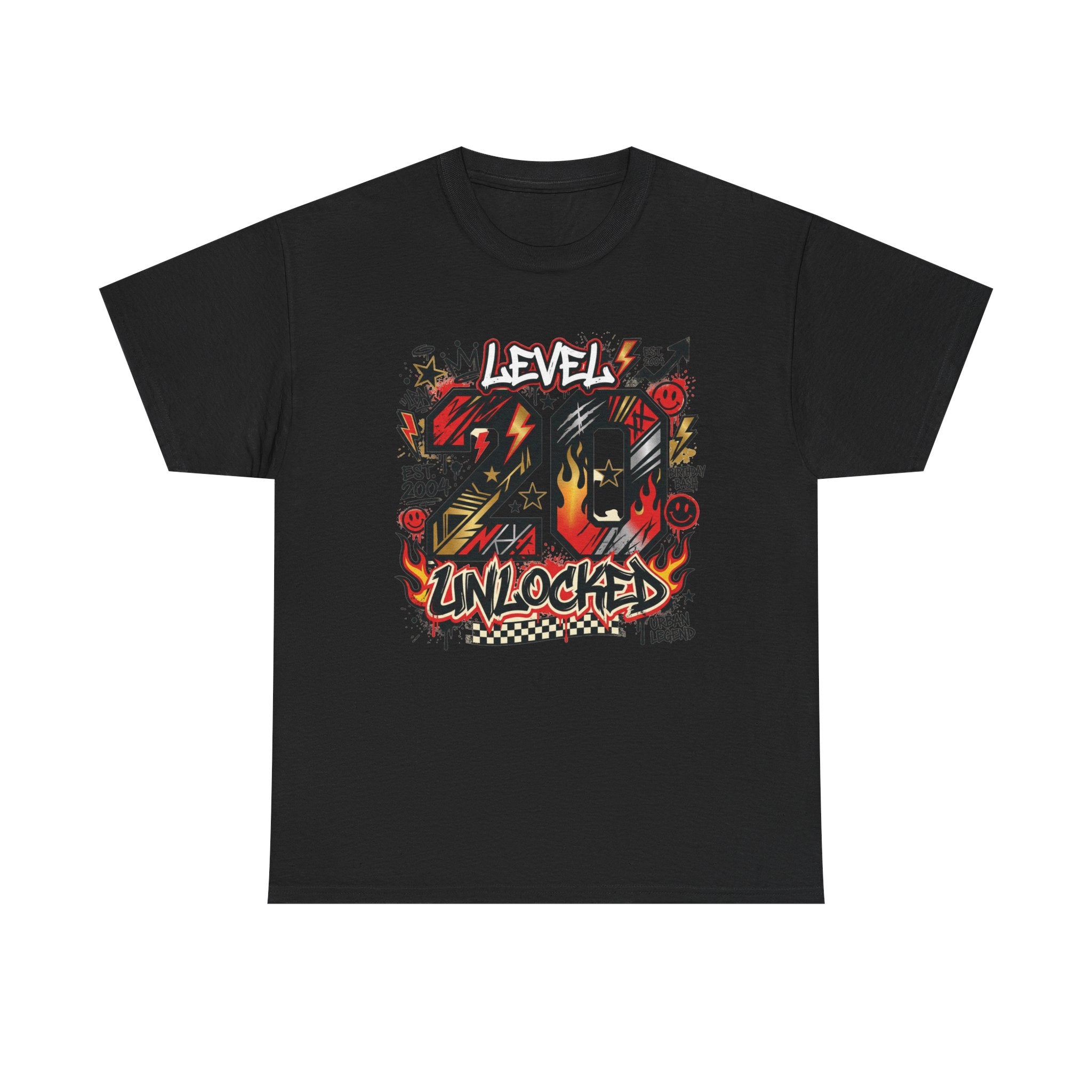 20 Unlocked Birthday T-Shirt — Retro Graffiti Style "Level 20 Unlocked" Tee
