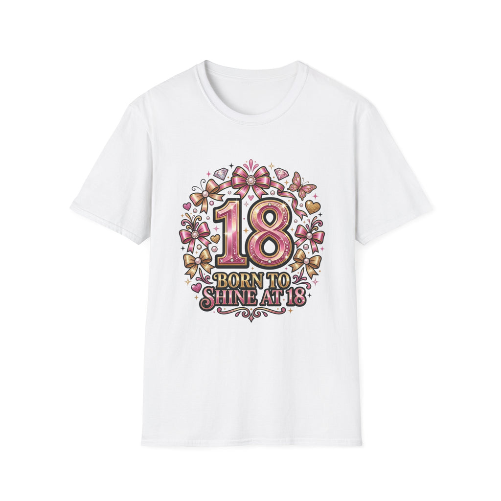 18th Birthday T-Shirt — "Born to Shine at 18" Pink Sparkle Celebration Tee