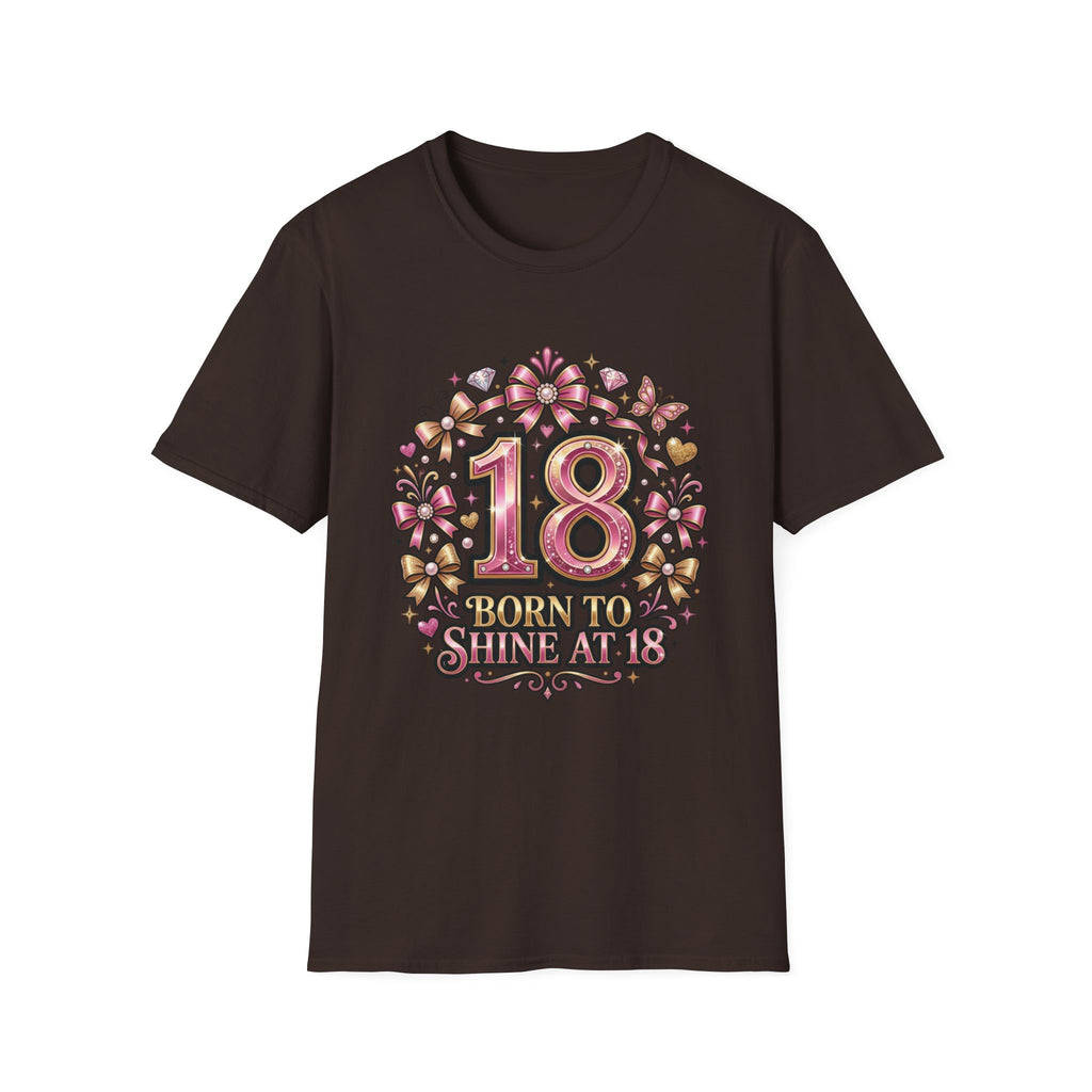 18th Birthday T-Shirt — "Born to Shine at 18" Pink Sparkle Celebration Tee