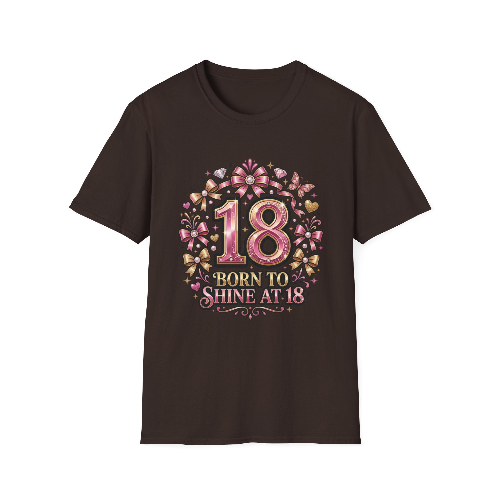 18th Birthday T-Shirt — "Born to Shine at 18" Pink Sparkle Celebration Tee
