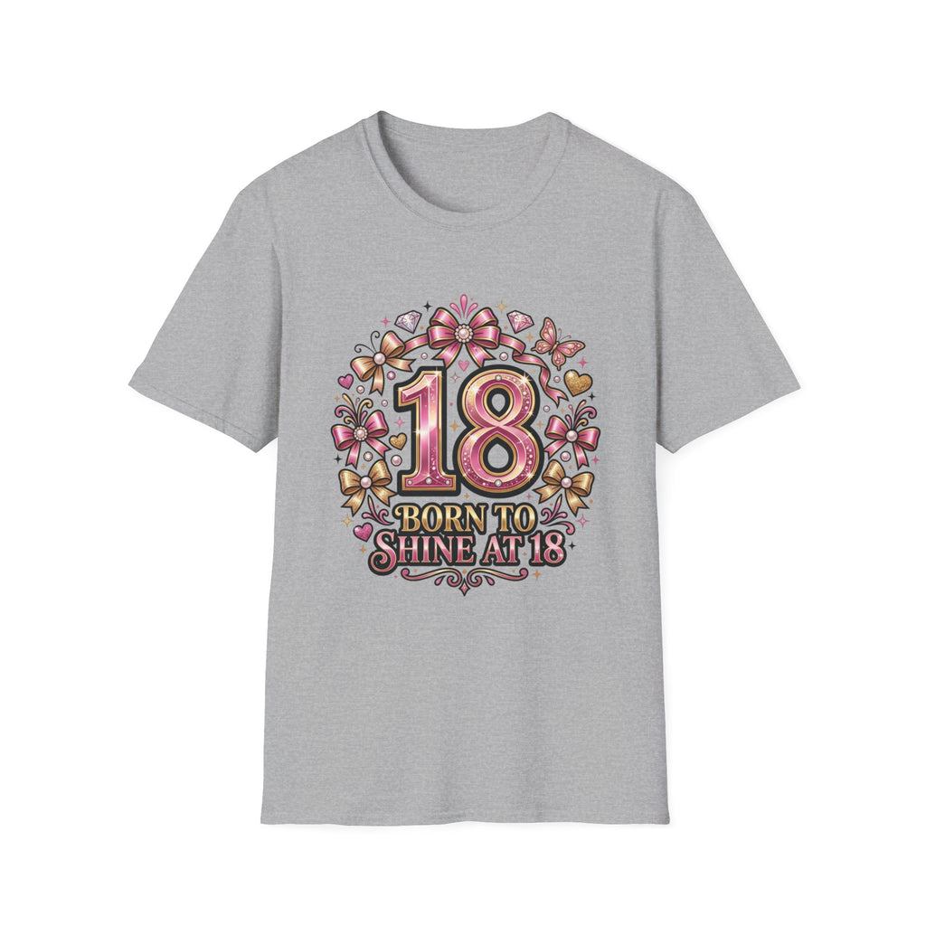18th Birthday T-Shirt — "Born to Shine at 18" Pink Sparkle Celebration Tee