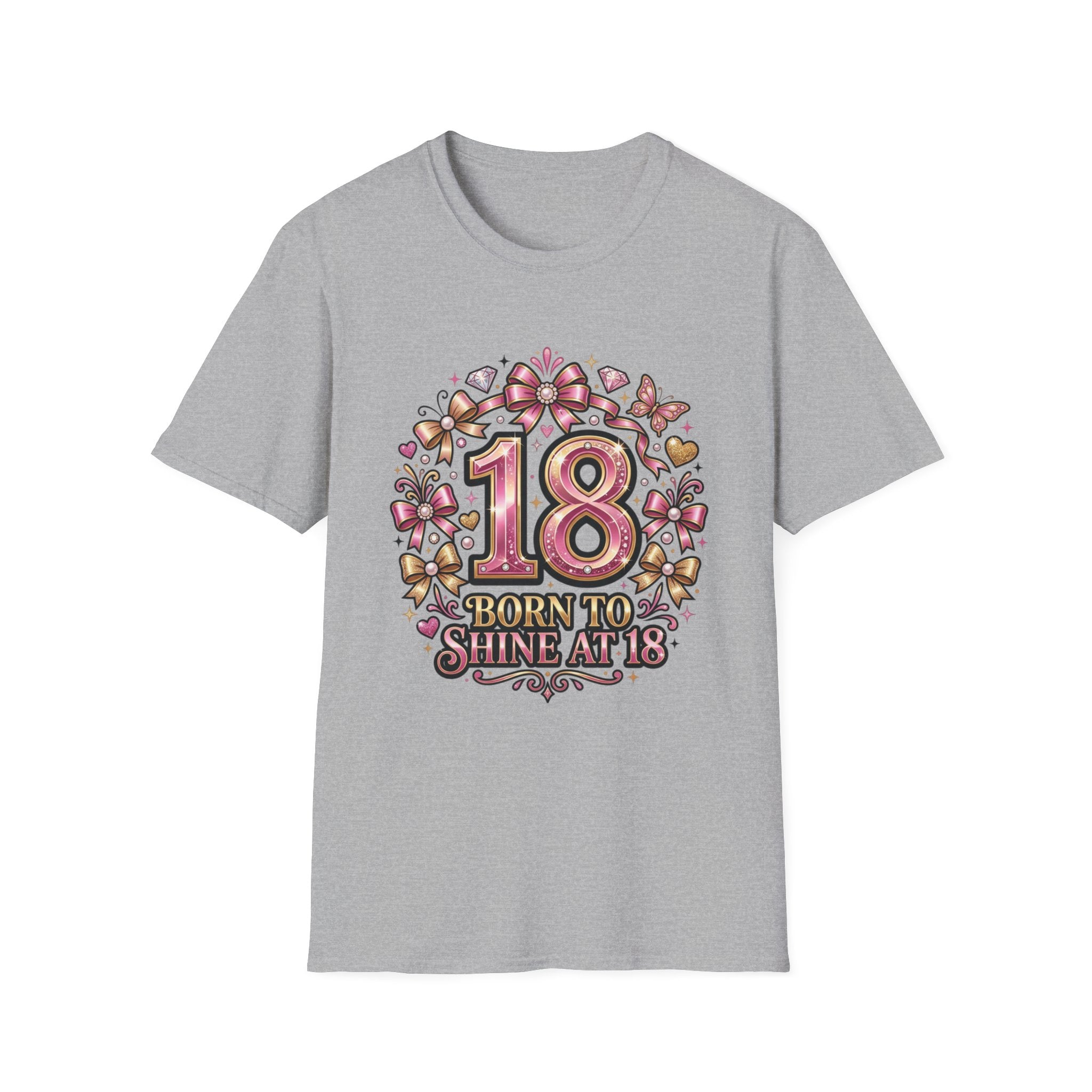 18th Birthday T-Shirt — "Born to Shine at 18" Pink Sparkle Celebration Tee