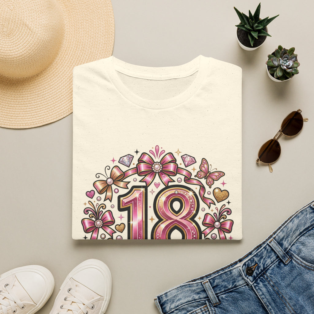 18th Birthday T-Shirt — "Born to Shine at 18" Pink Sparkle Celebration Tee