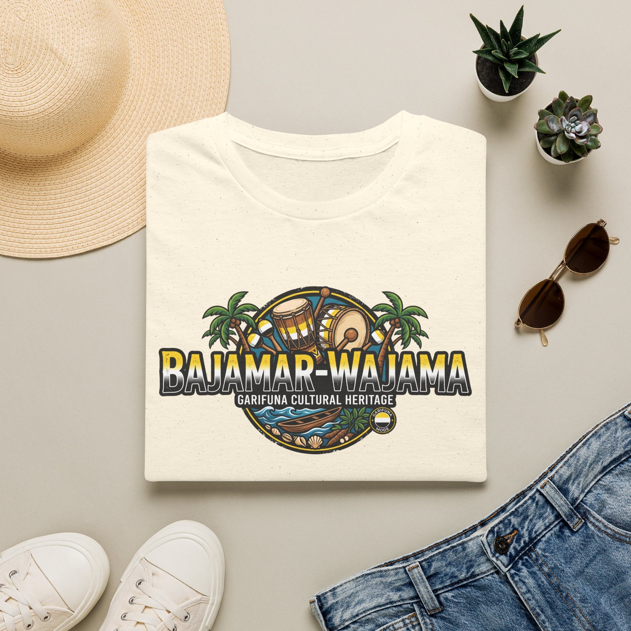 Bajamar-Wajama Cultural Heritage T-Shirt — Garifuna Drum & Island Design