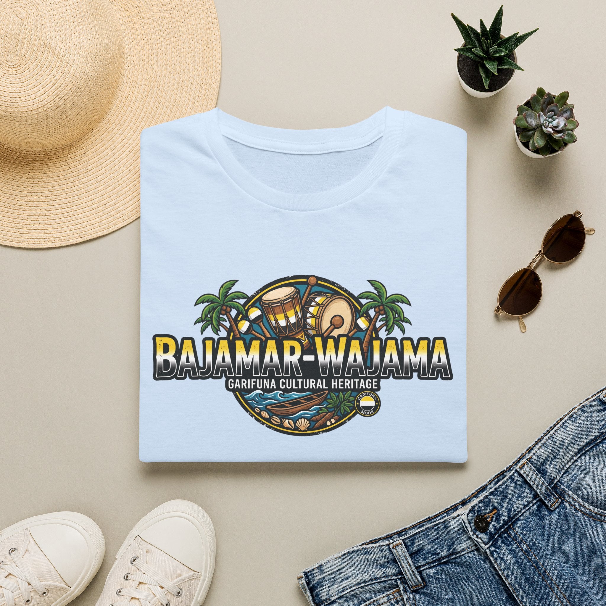 Bajamar-Wajama Cultural Heritage T-Shirt — Garifuna Drum & Island Design