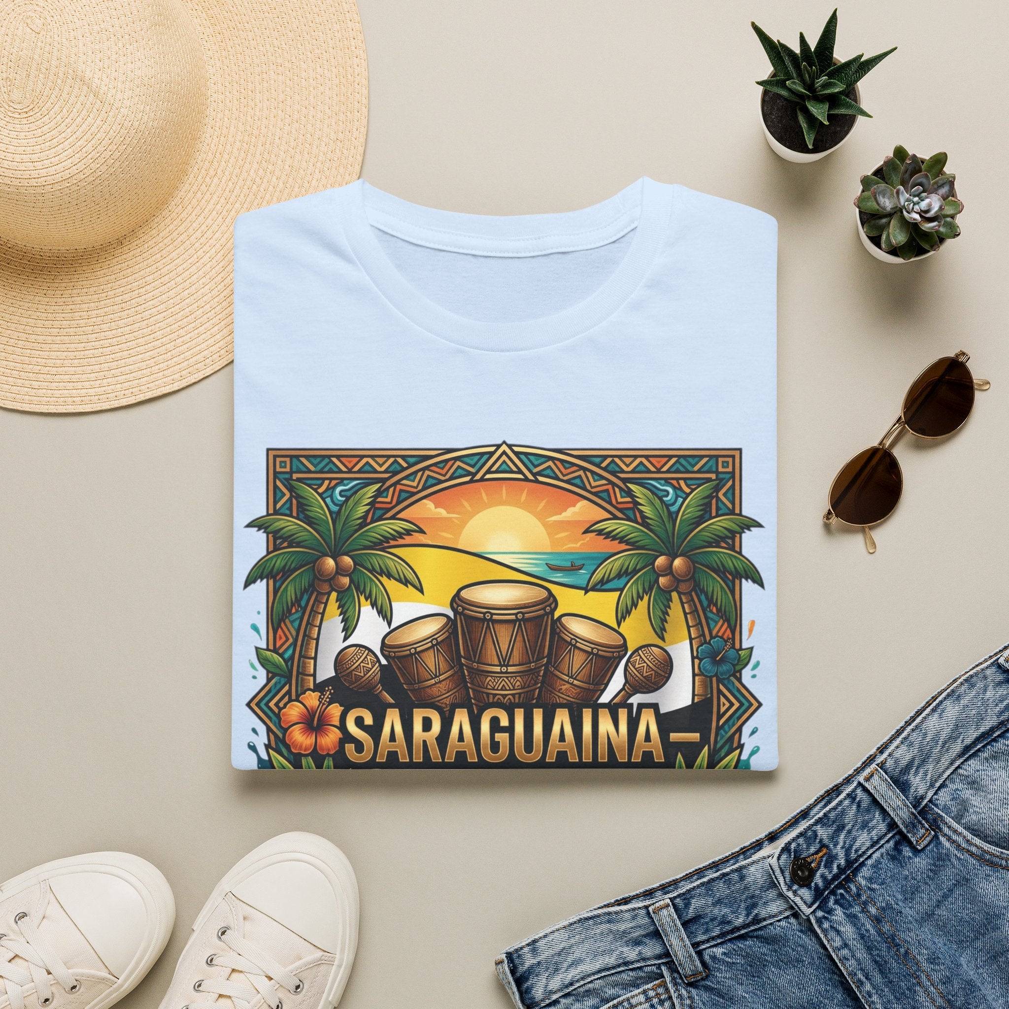 T-Shirt — Saraguaina Tropical Drum Sunset Tee
