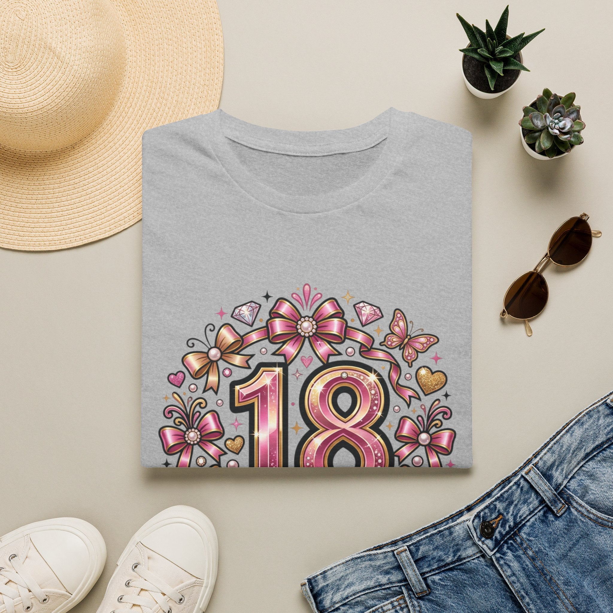18th Birthday T-Shirt — "Born to Shine at 18" Pink Sparkle Celebration Tee