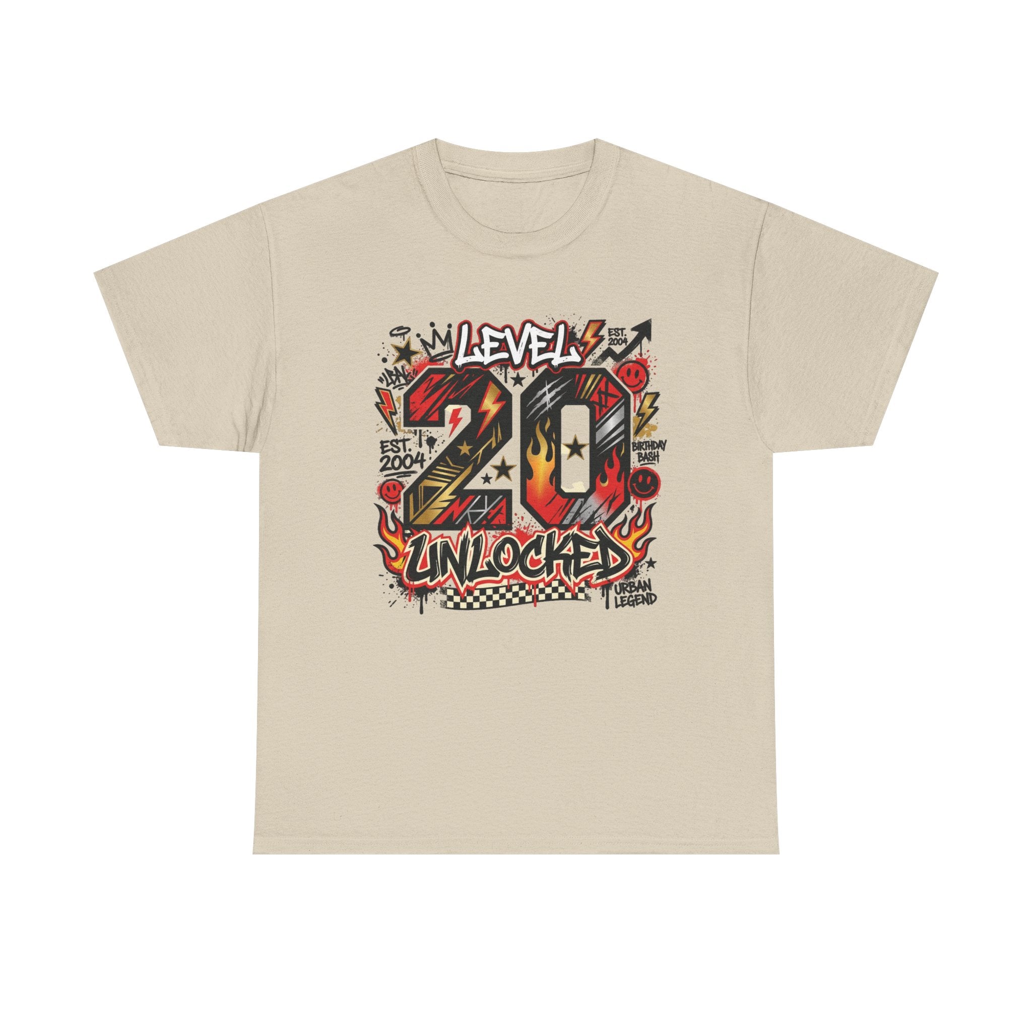 20 Unlocked Birthday T-Shirt — Retro Graffiti Style "Level 20 Unlocked" Tee