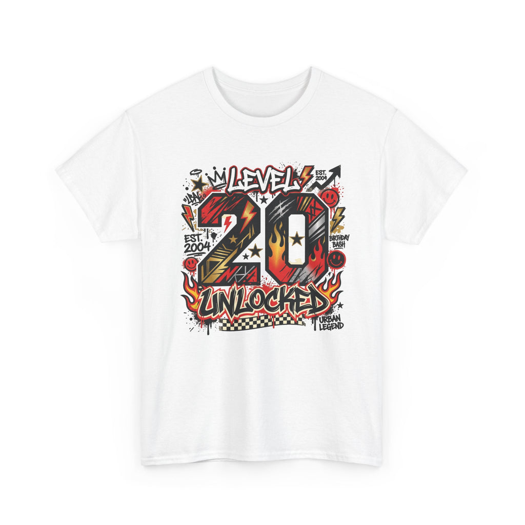 20 Unlocked Birthday T-Shirt — Retro Graffiti Style "Level 20 Unlocked" Tee