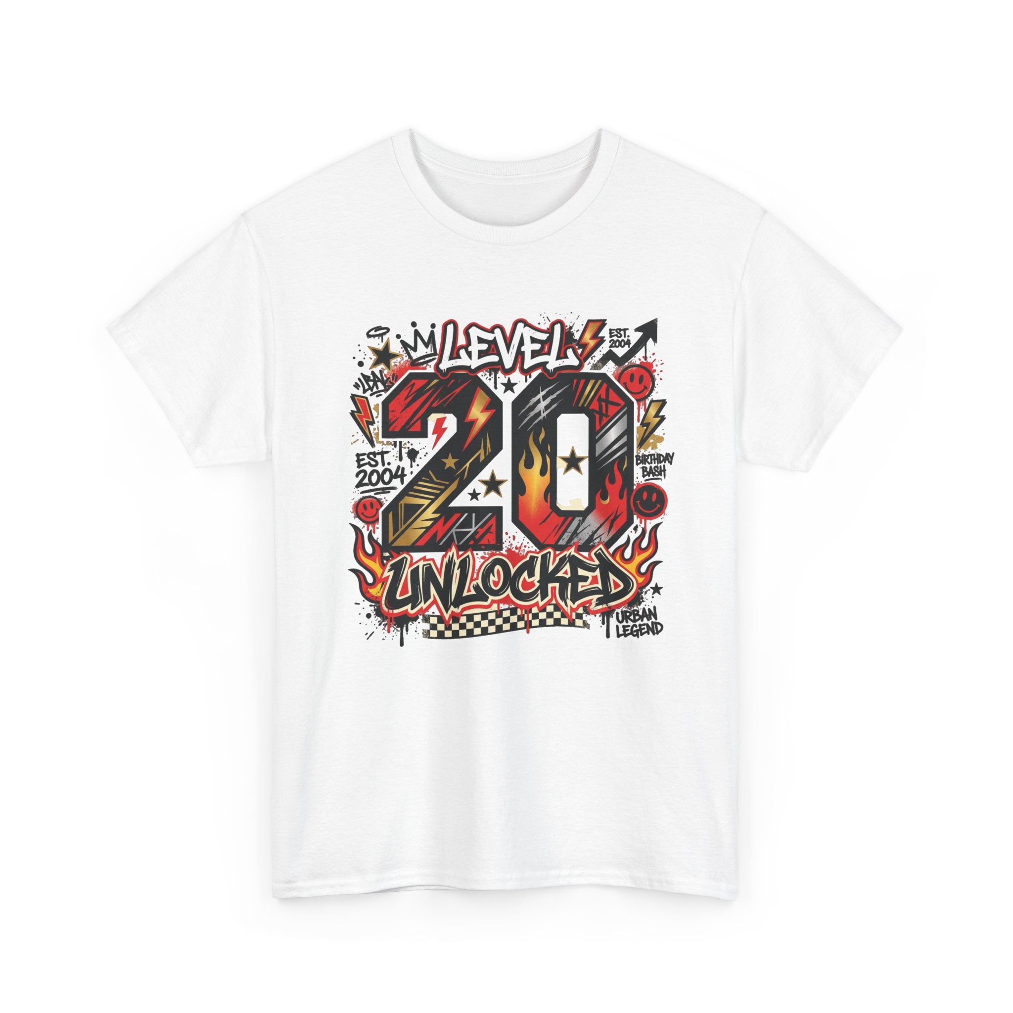20 Unlocked Birthday T-Shirt — Retro Graffiti Style "Level 20 Unlocked" Tee