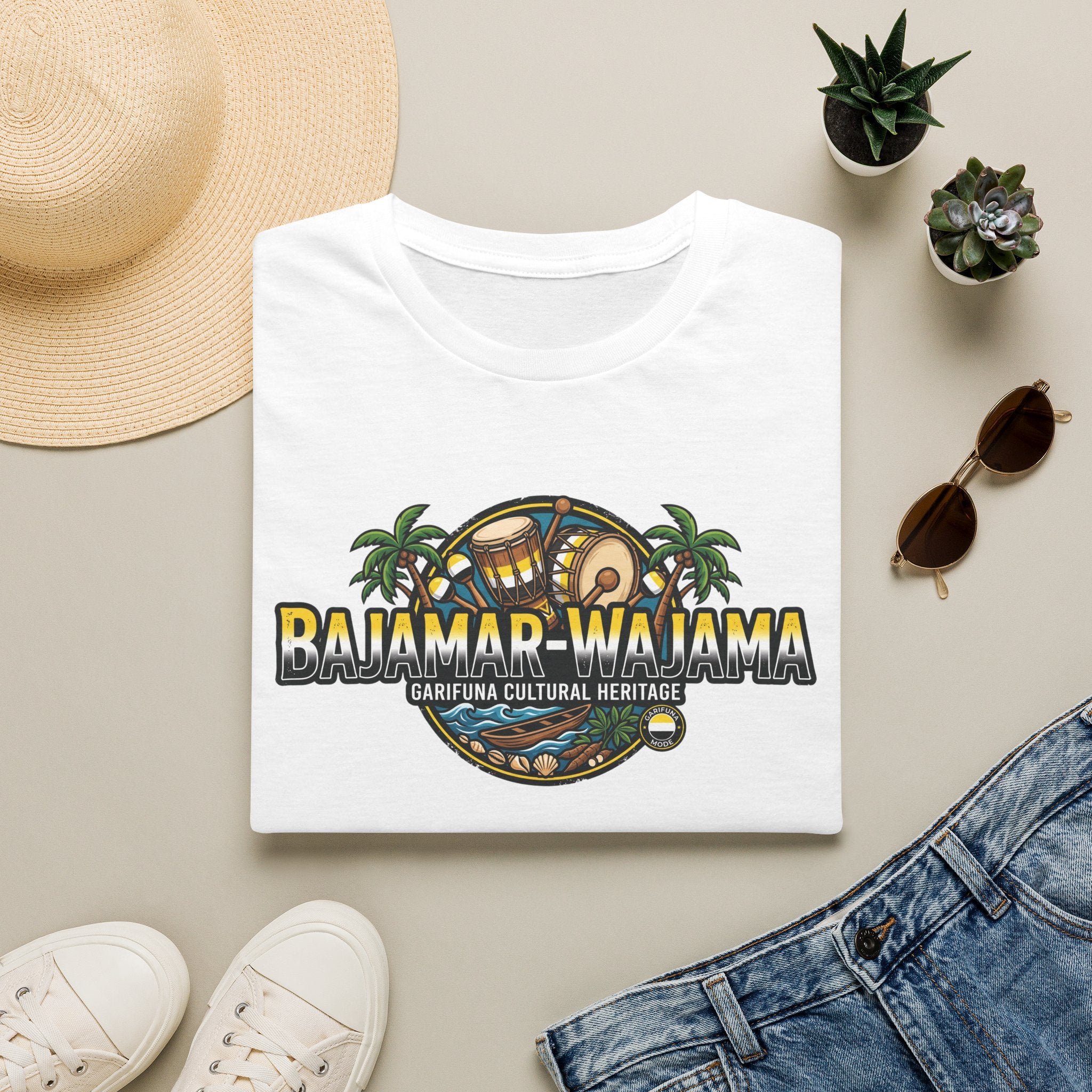 Bajamar-Wajama Cultural Heritage T-Shirt — Garifuna Drum & Island Design