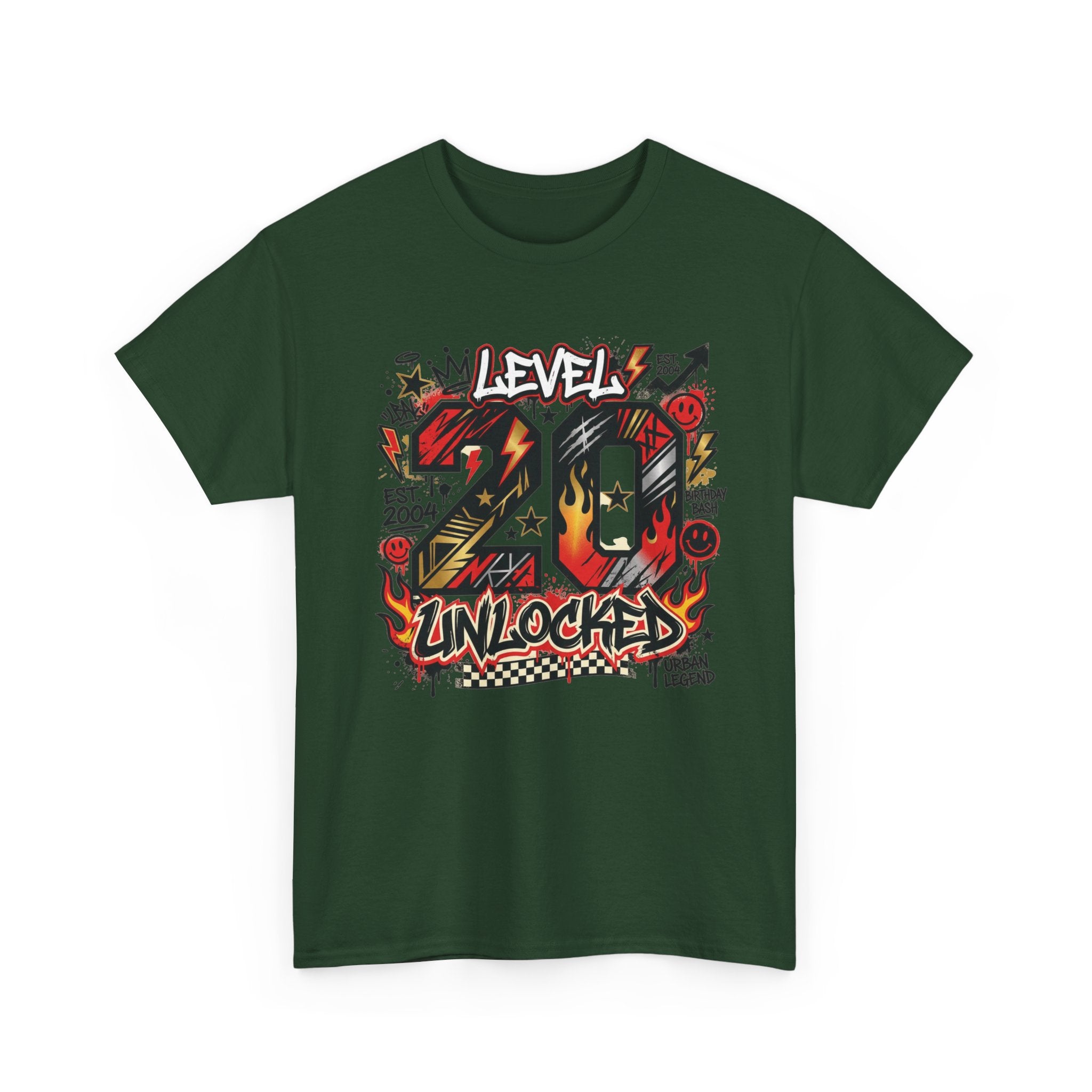 20 Unlocked Birthday T-Shirt — Retro Graffiti Style "Level 20 Unlocked" Tee