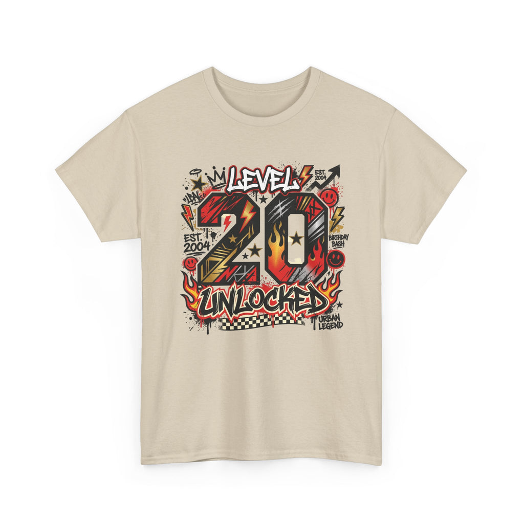 20 Unlocked Birthday T-Shirt — Retro Graffiti Style "Level 20 Unlocked" Tee