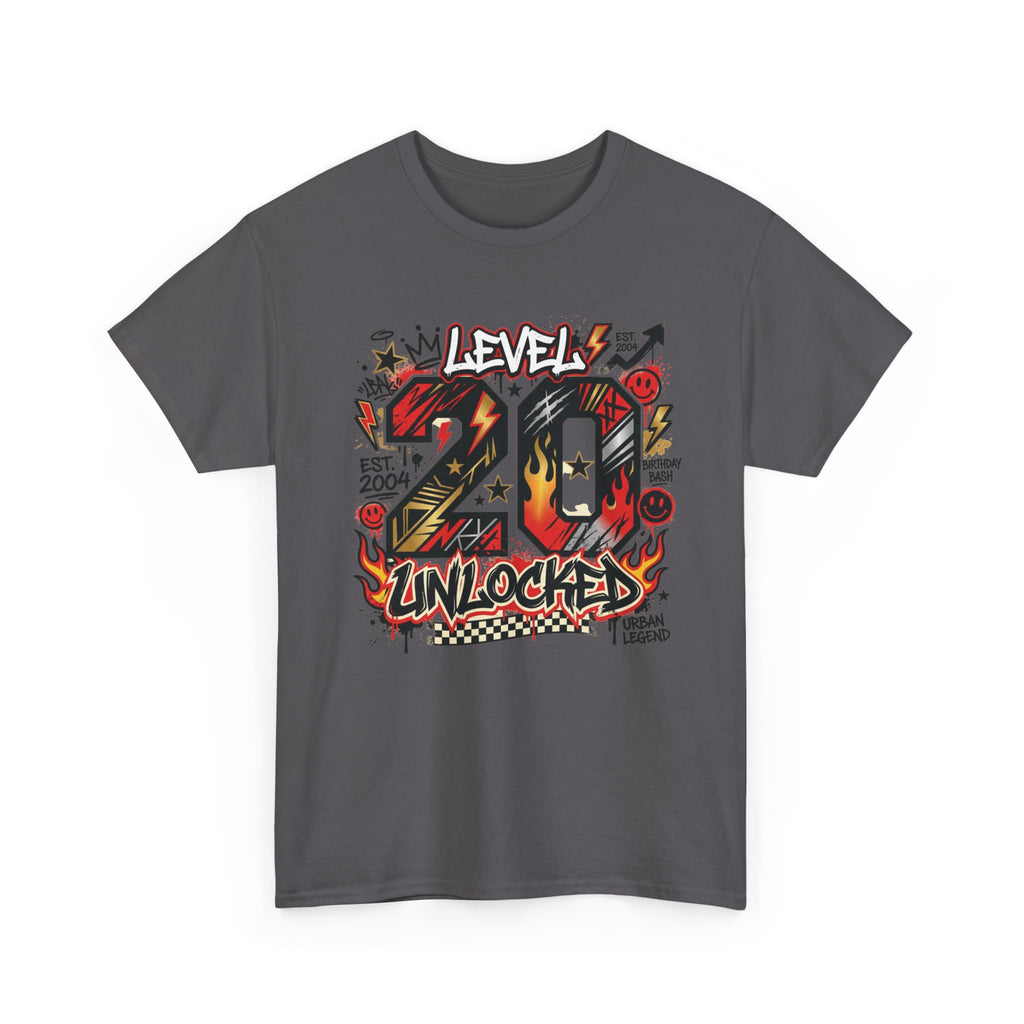20 Unlocked Birthday T-Shirt — Retro Graffiti Style "Level 20 Unlocked" Tee