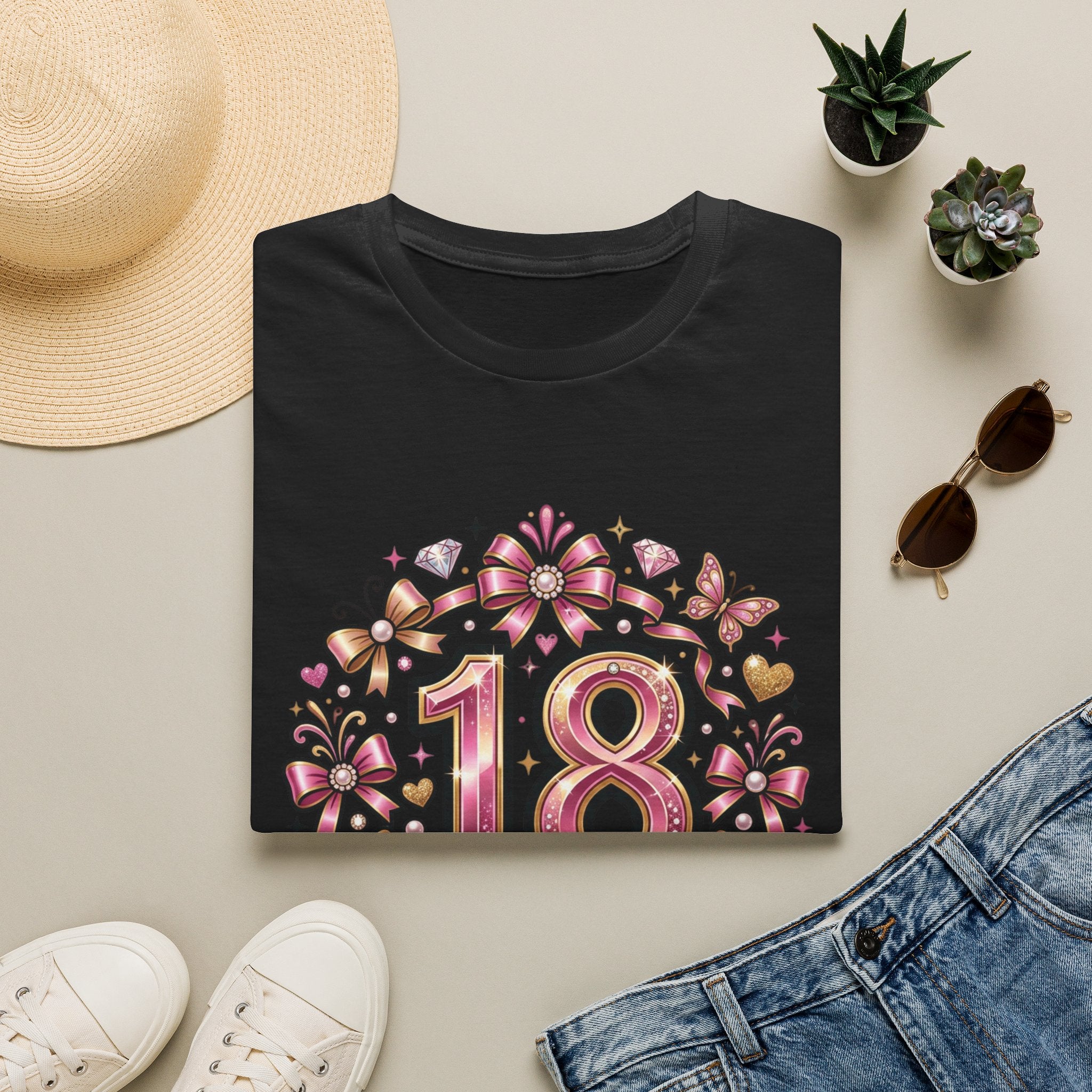 18th Birthday T-Shirt — "Born to Shine at 18" Pink Sparkle Celebration Tee
