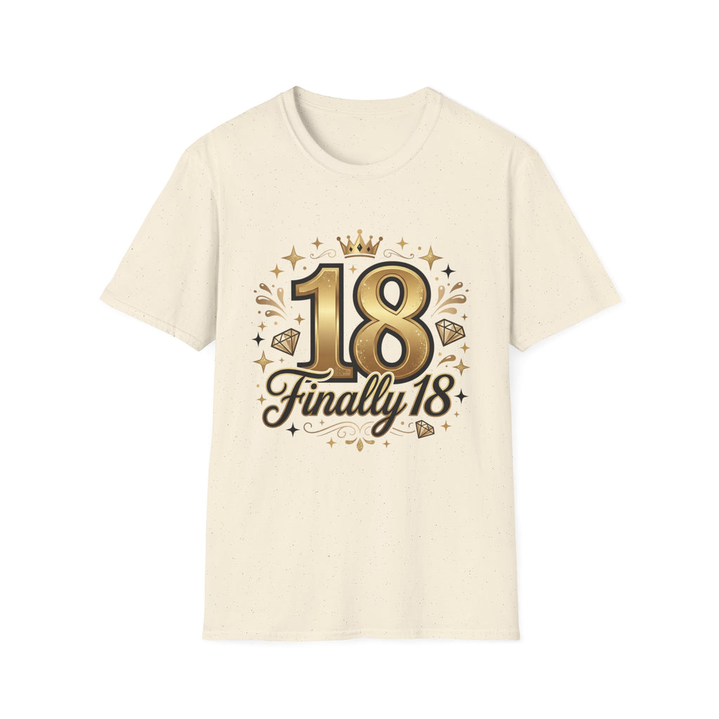 18th Birthday T-Shirt — "Finally 18" Gold Celebration Tee