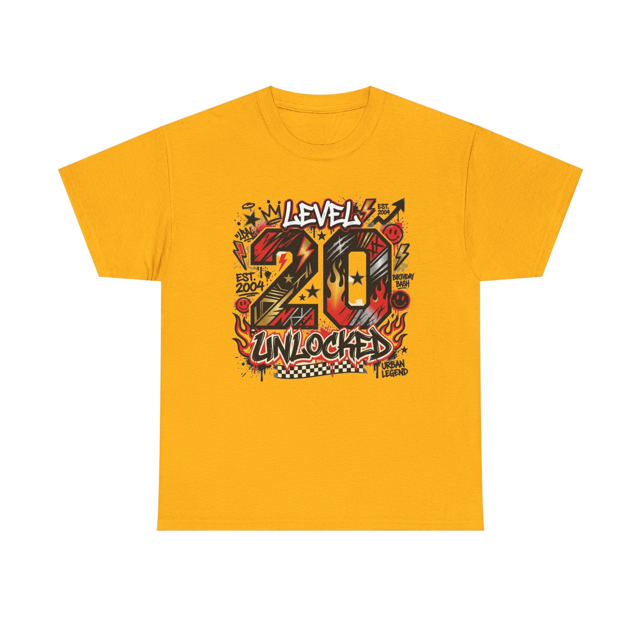 20 Unlocked Birthday T-Shirt — Retro Graffiti Style "Level 20 Unlocked" Tee