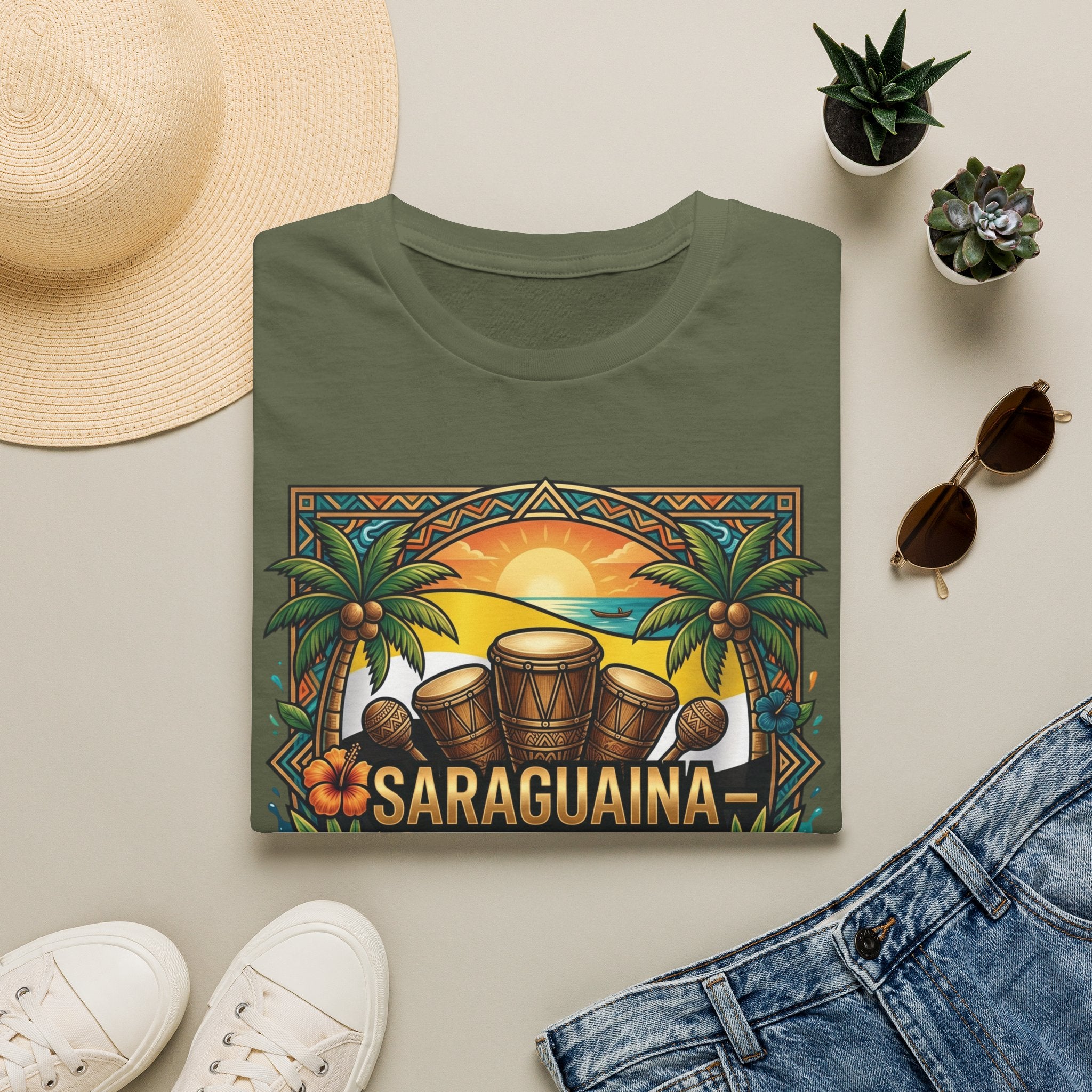 T-Shirt — Saraguaina Tropical Drum Sunset Tee