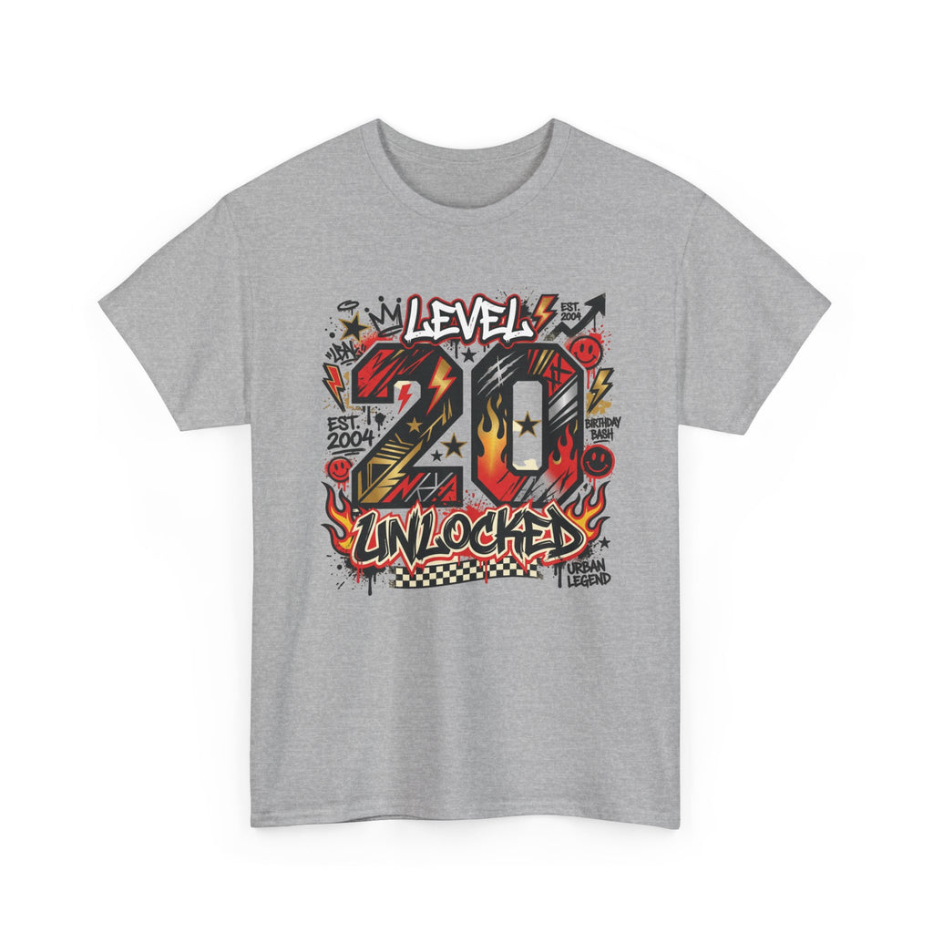 20 Unlocked Birthday T-Shirt — Retro Graffiti Style "Level 20 Unlocked" Tee