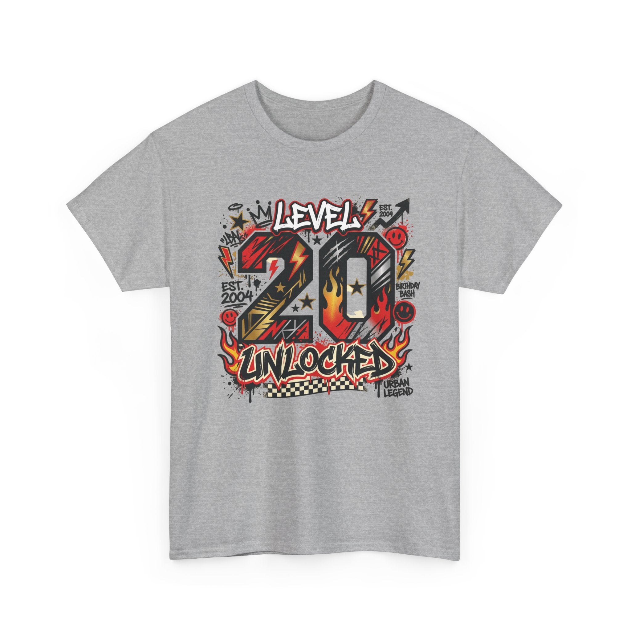 20 Unlocked Birthday T-Shirt — Retro Graffiti Style "Level 20 Unlocked" Tee