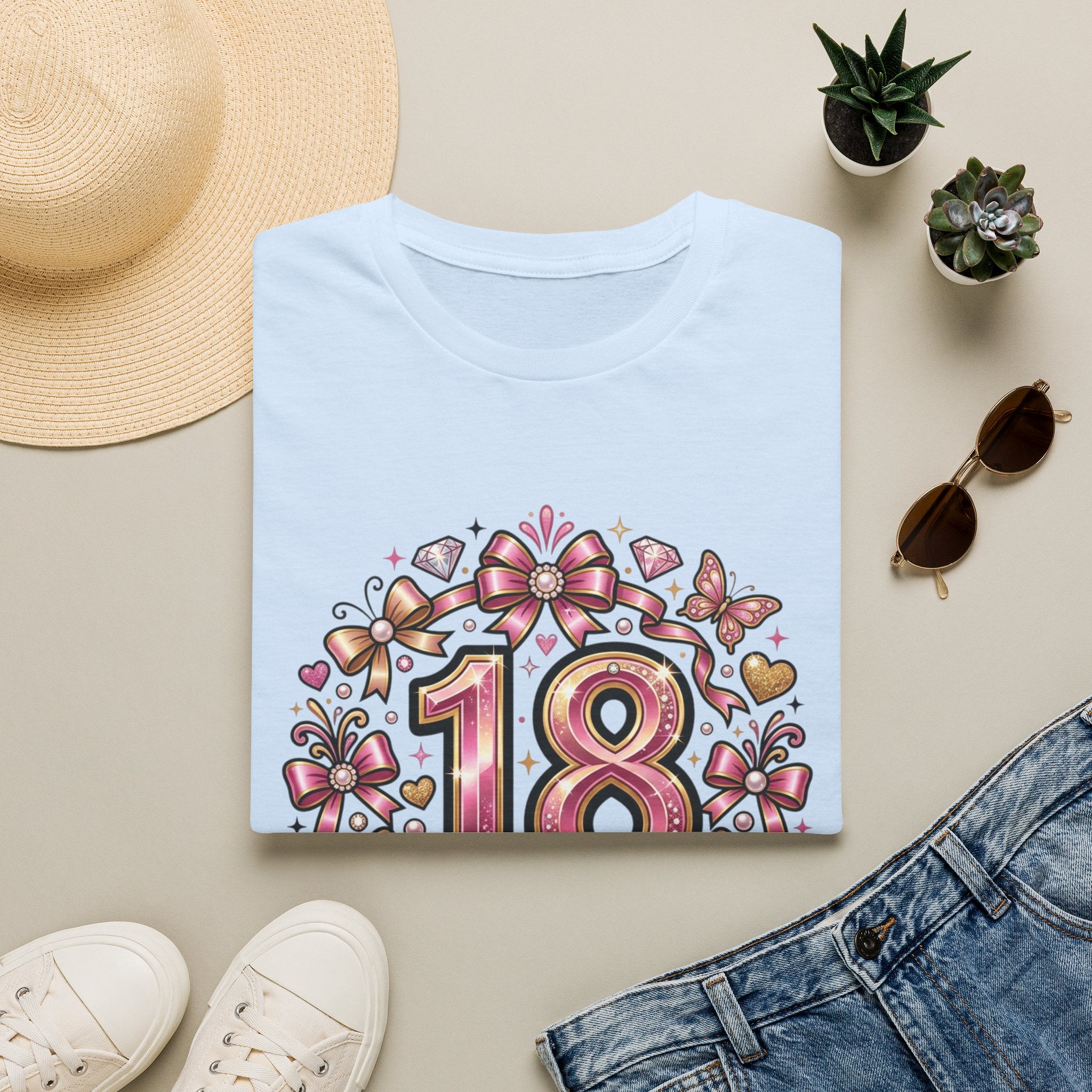 18th Birthday T-Shirt — "Born to Shine at 18" Pink Sparkle Celebration Tee
