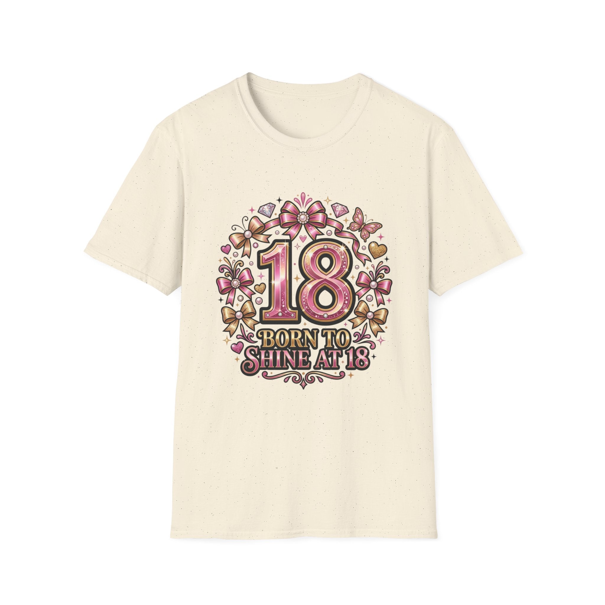 18th Birthday T-Shirt — "Born to Shine at 18" Pink Sparkle Celebration Tee
