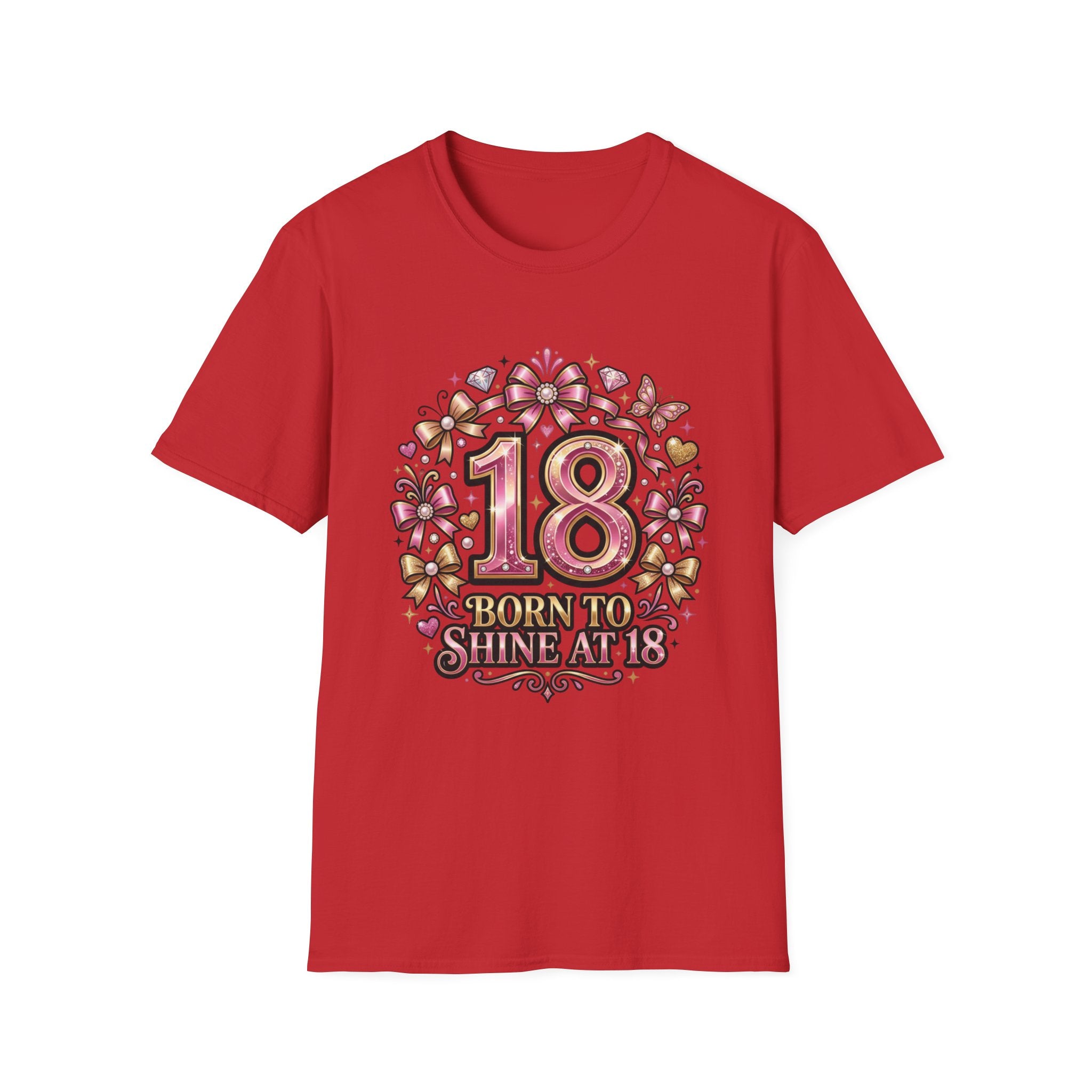 18th Birthday T-Shirt — "Born to Shine at 18" Pink Sparkle Celebration Tee