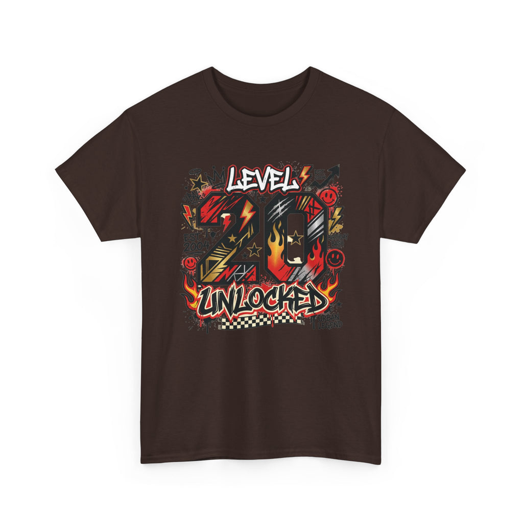 20 Unlocked Birthday T-Shirt — Retro Graffiti Style "Level 20 Unlocked" Tee