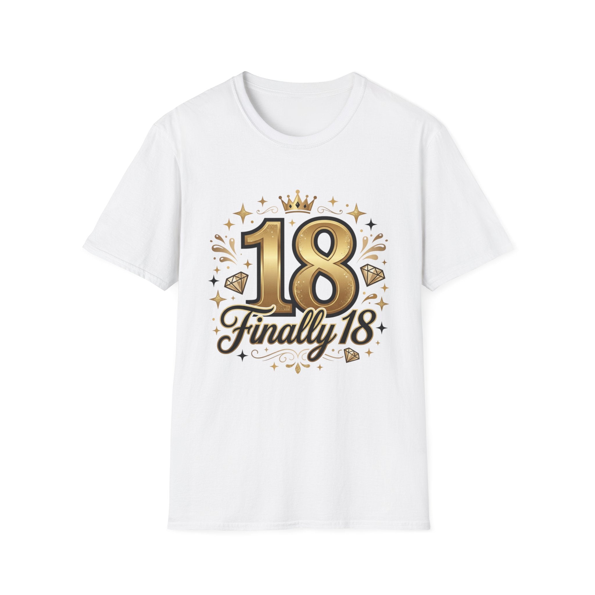 18th Birthday T-Shirt — "Finally 18" Gold Celebration Tee