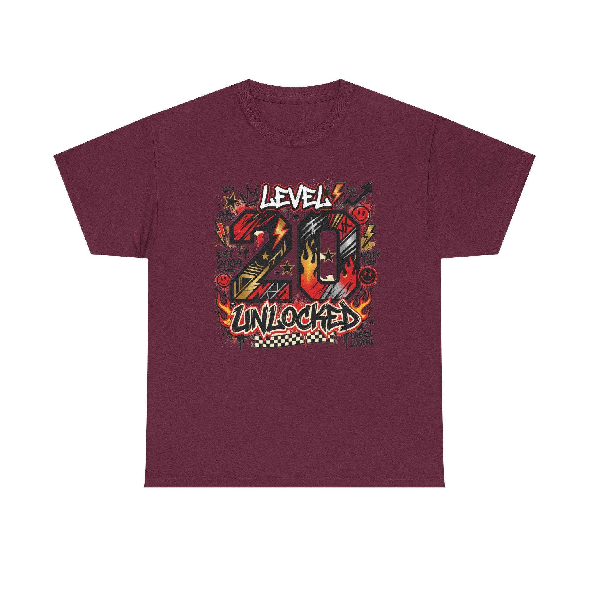 20 Unlocked Birthday T-Shirt — Retro Graffiti Style "Level 20 Unlocked" Tee