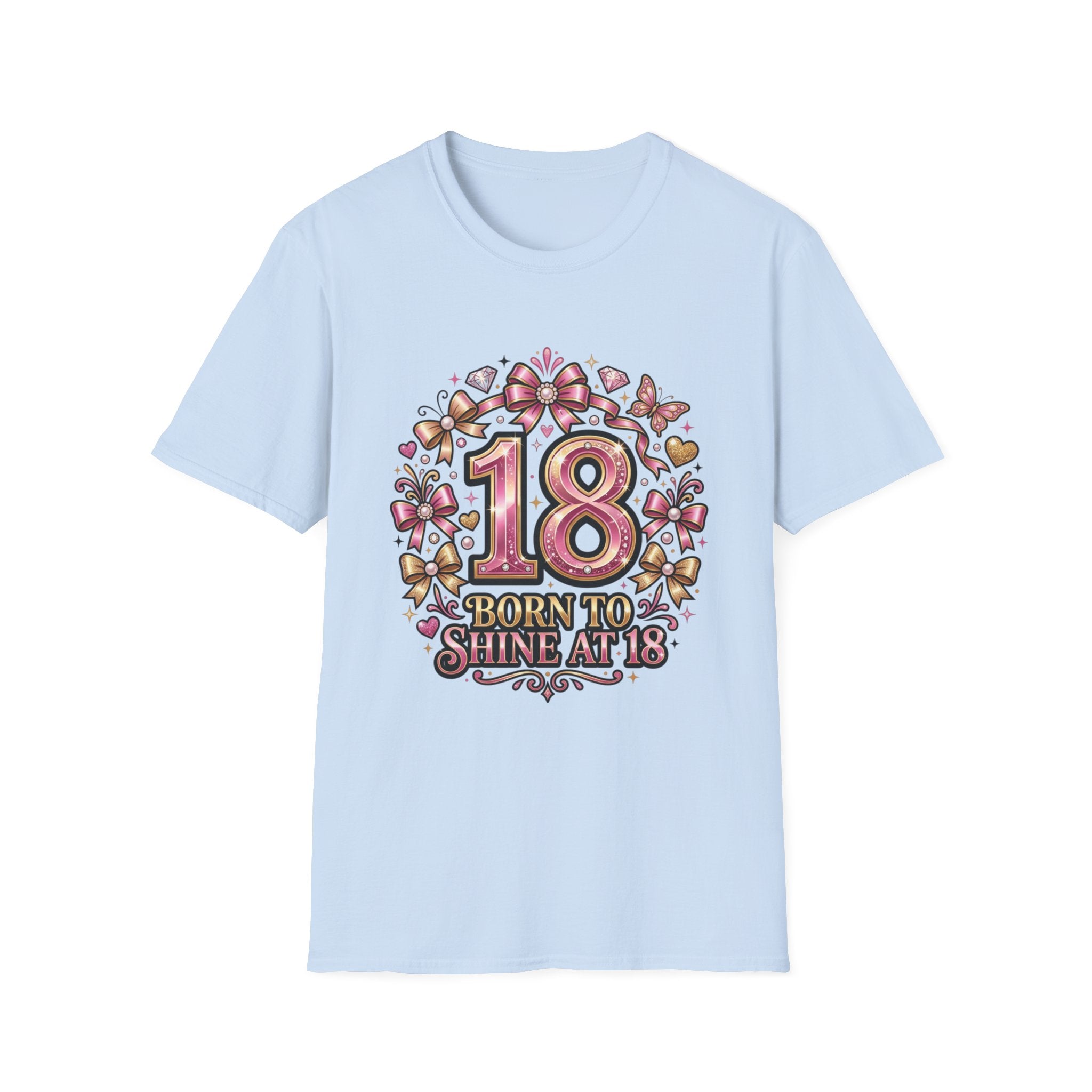 18th Birthday T-Shirt — "Born to Shine at 18" Pink Sparkle Celebration Tee