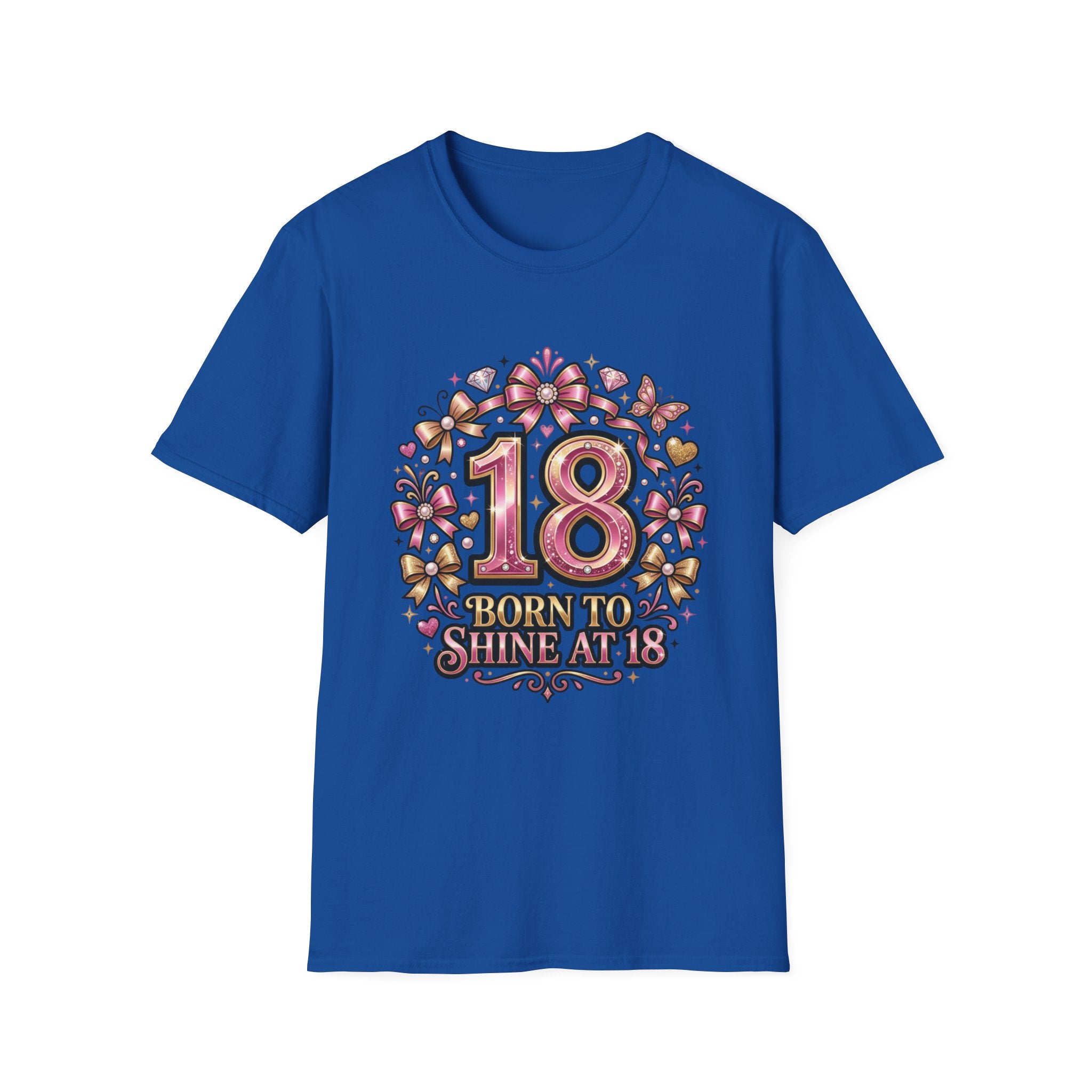 18th Birthday T-Shirt — "Born to Shine at 18" Pink Sparkle Celebration Tee