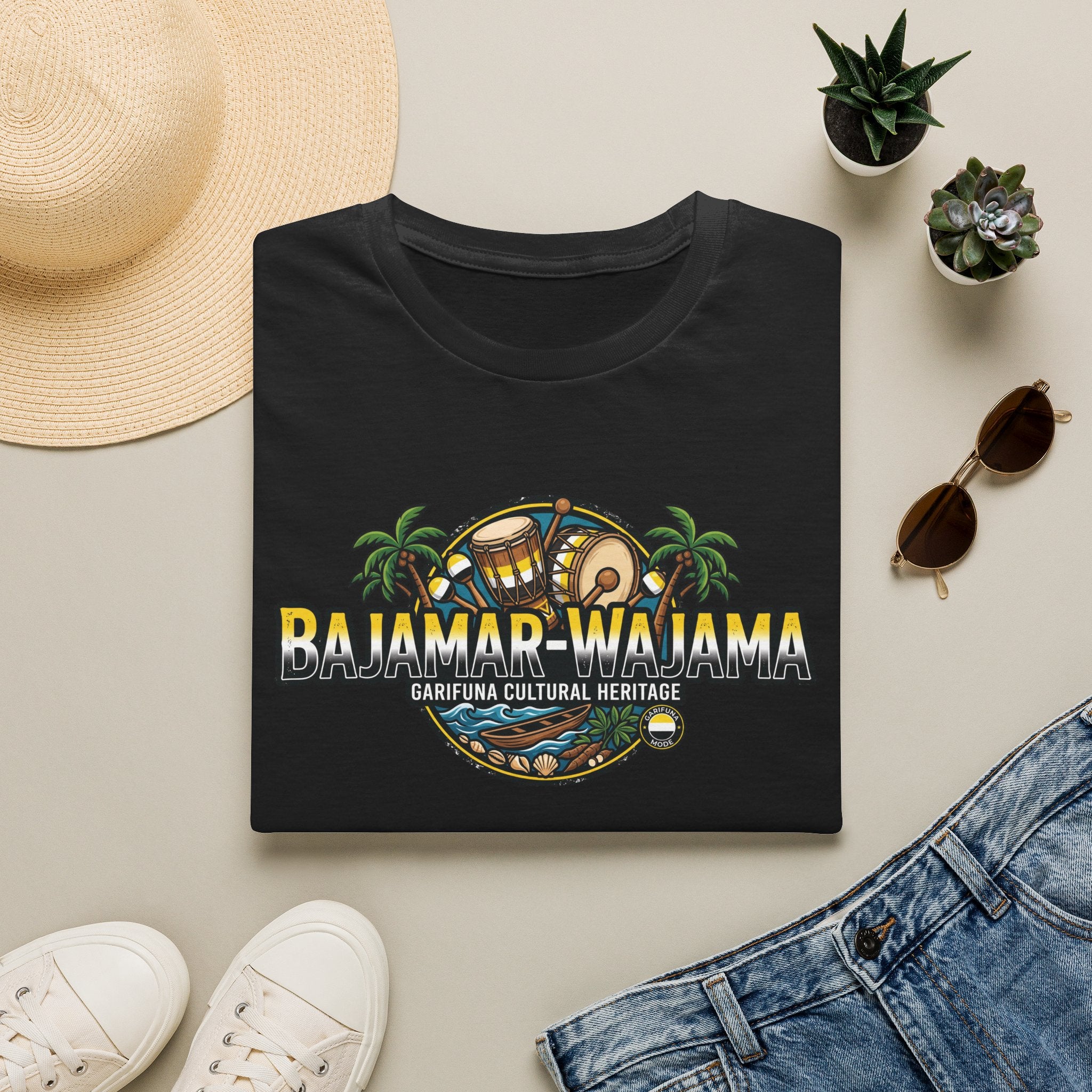 Bajamar-Wajama Cultural Heritage T-Shirt — Garifuna Drum & Island Design