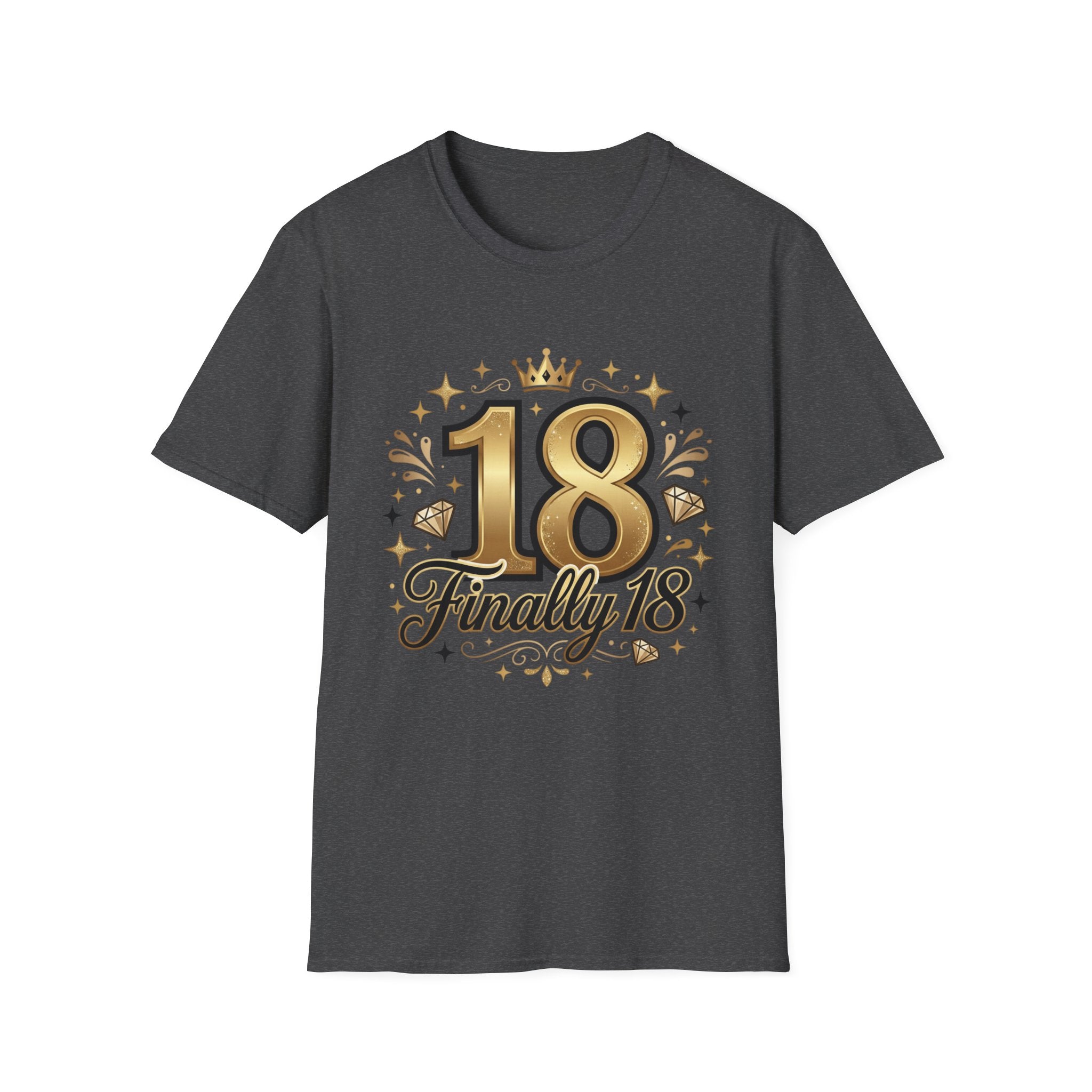 18th Birthday T-Shirt — "Finally 18" Gold Celebration Tee