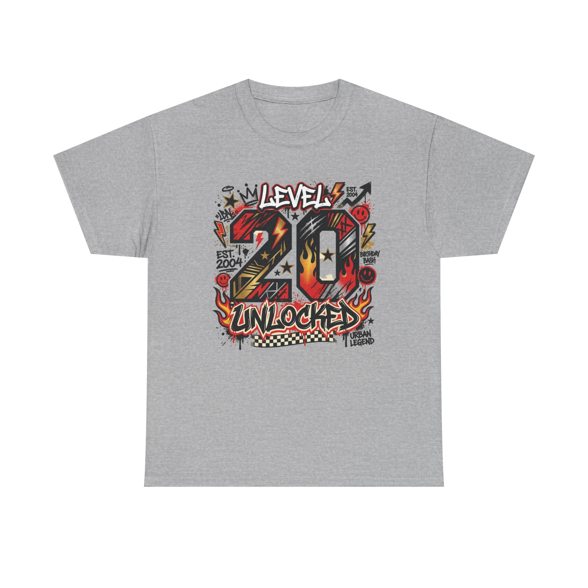 20 Unlocked Birthday T-Shirt — Retro Graffiti Style "Level 20 Unlocked" Tee
