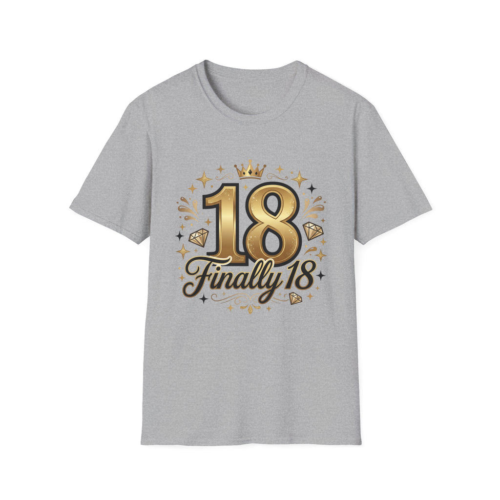 18th Birthday T-Shirt — "Finally 18" Gold Celebration Tee