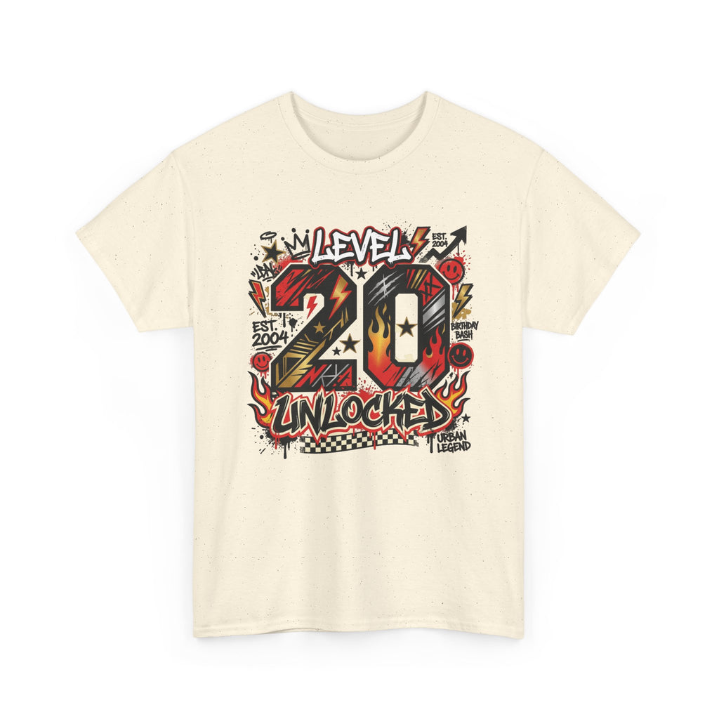 20 Unlocked Birthday T-Shirt — Retro Graffiti Style "Level 20 Unlocked" Tee