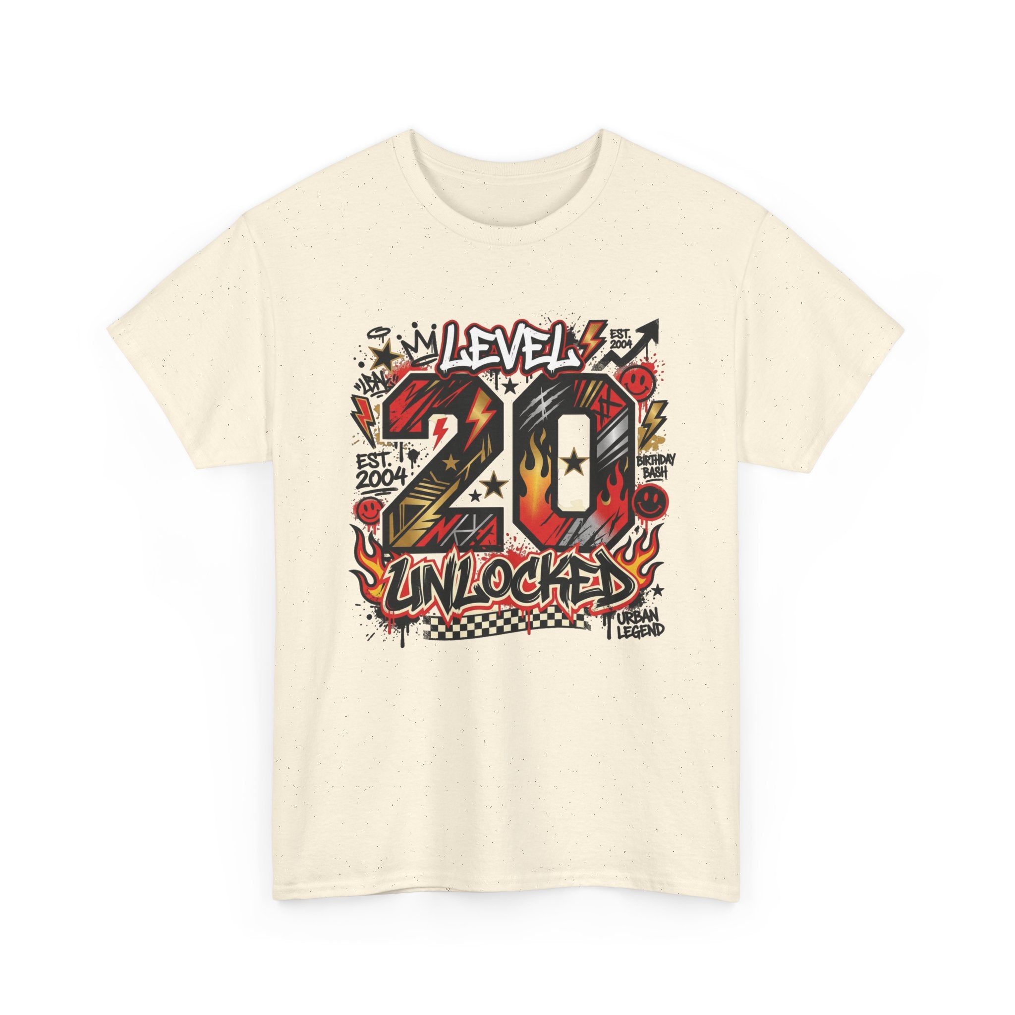 20 Unlocked Birthday T-Shirt — Retro Graffiti Style "Level 20 Unlocked" Tee