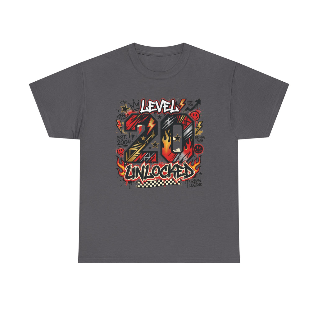 20 Unlocked Birthday T-Shirt — Retro Graffiti Style "Level 20 Unlocked" Tee