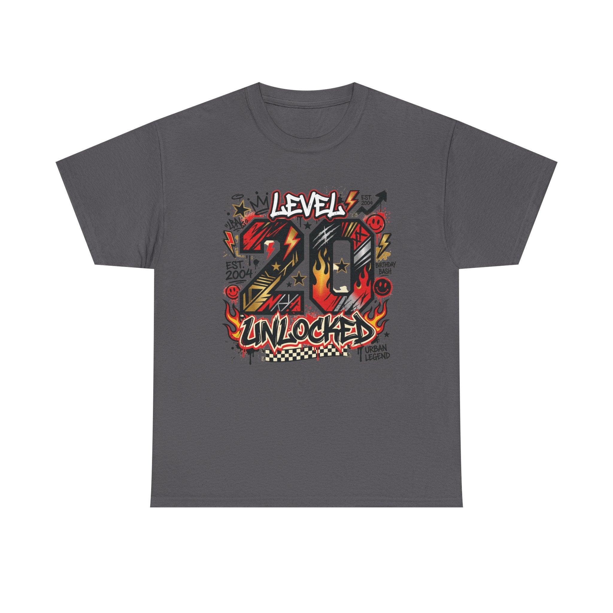 20 Unlocked Birthday T-Shirt — Retro Graffiti Style "Level 20 Unlocked" Tee