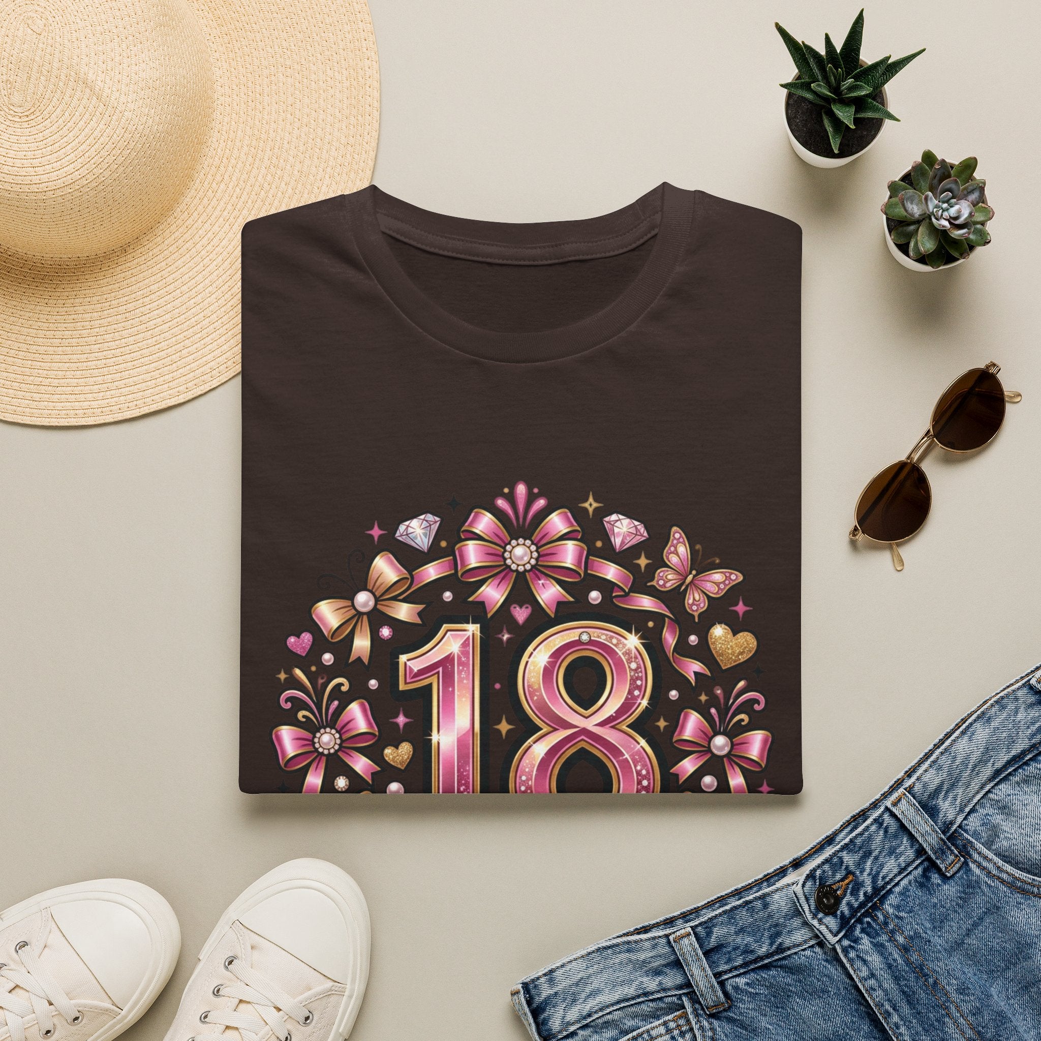 18th Birthday T-Shirt — "Born to Shine at 18" Pink Sparkle Celebration Tee