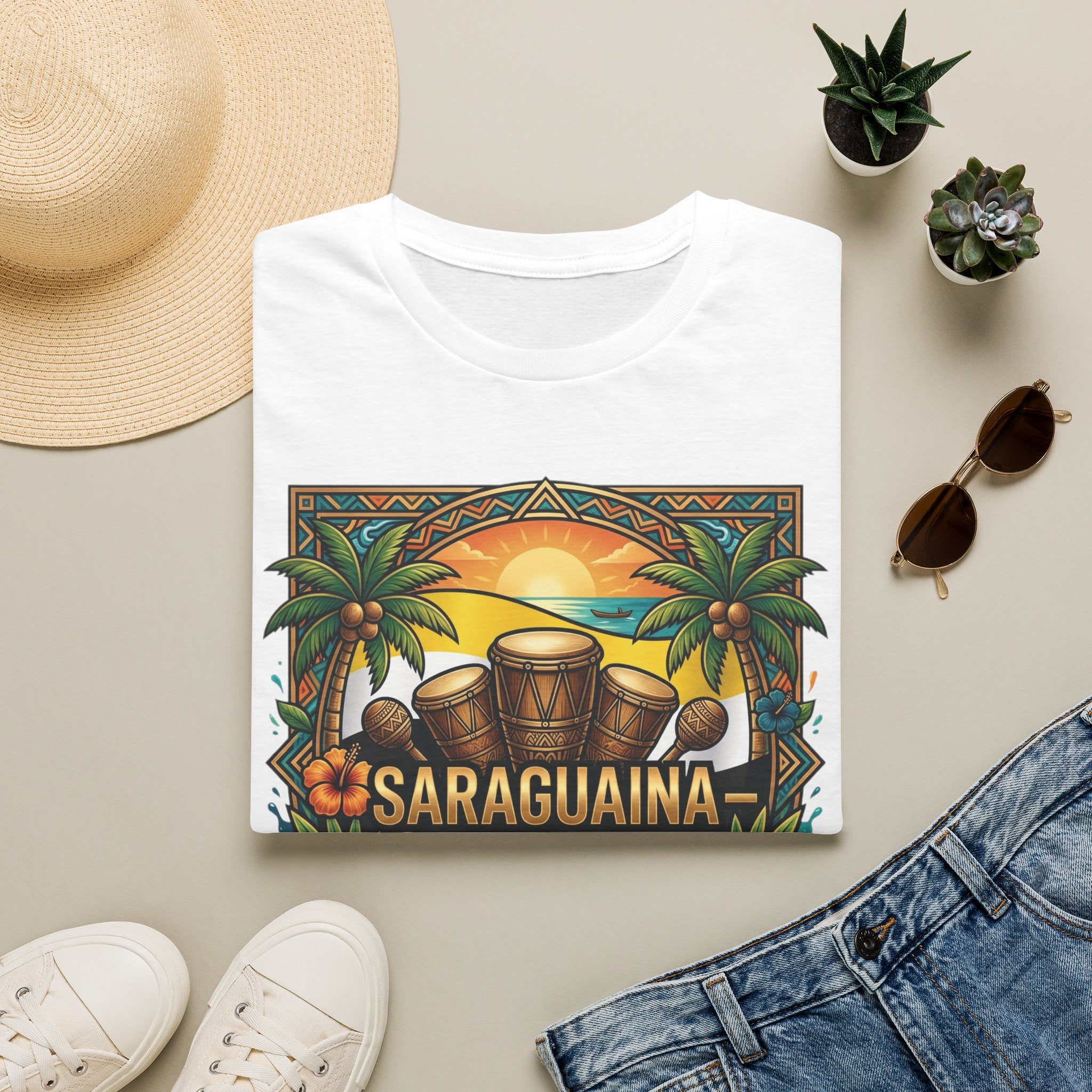 T-Shirt — Saraguaina Tropical Drum Sunset Tee